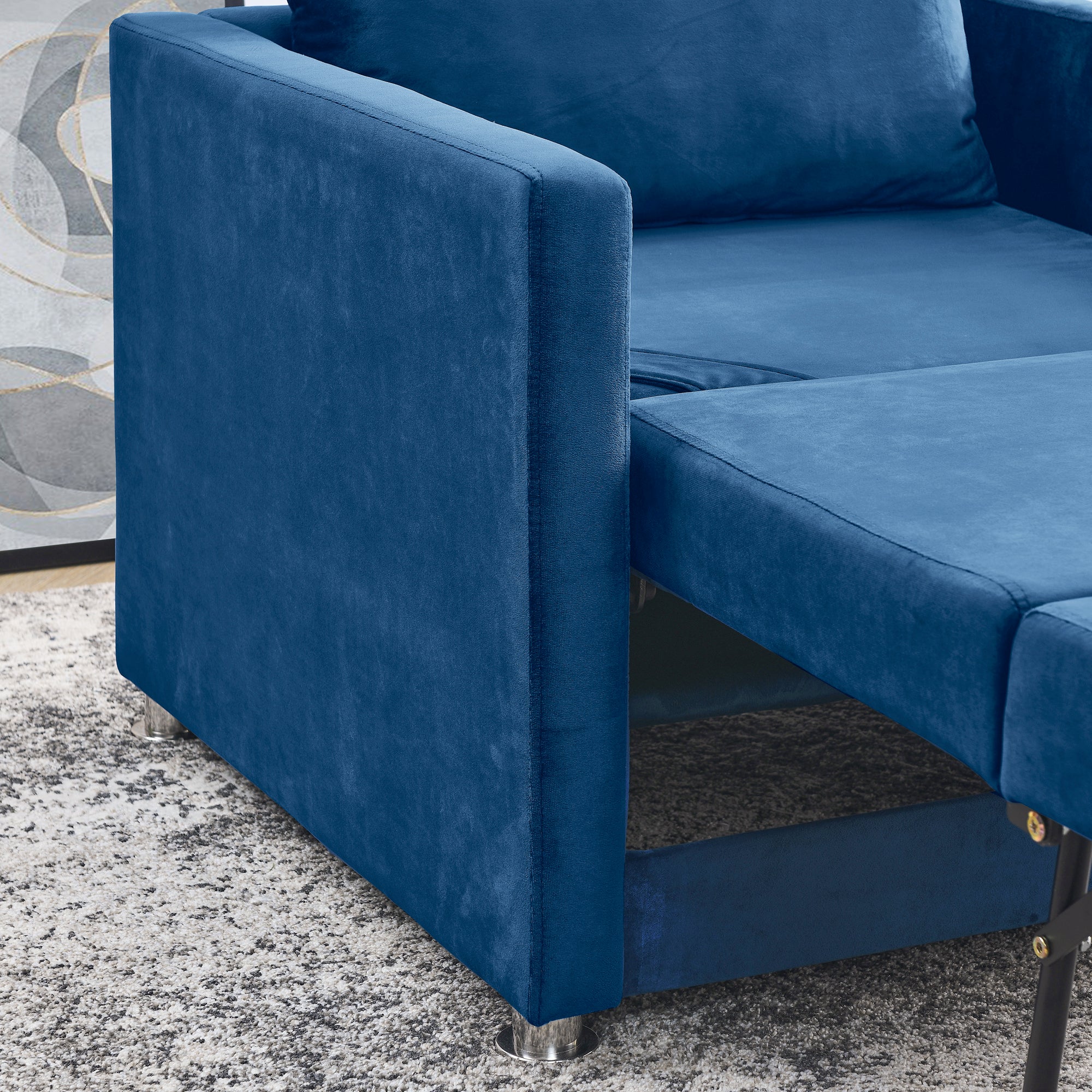 2-in-1 Convertible Sofa Chair Bed Space Saving Lounger Sleeper Chair- Blue_12