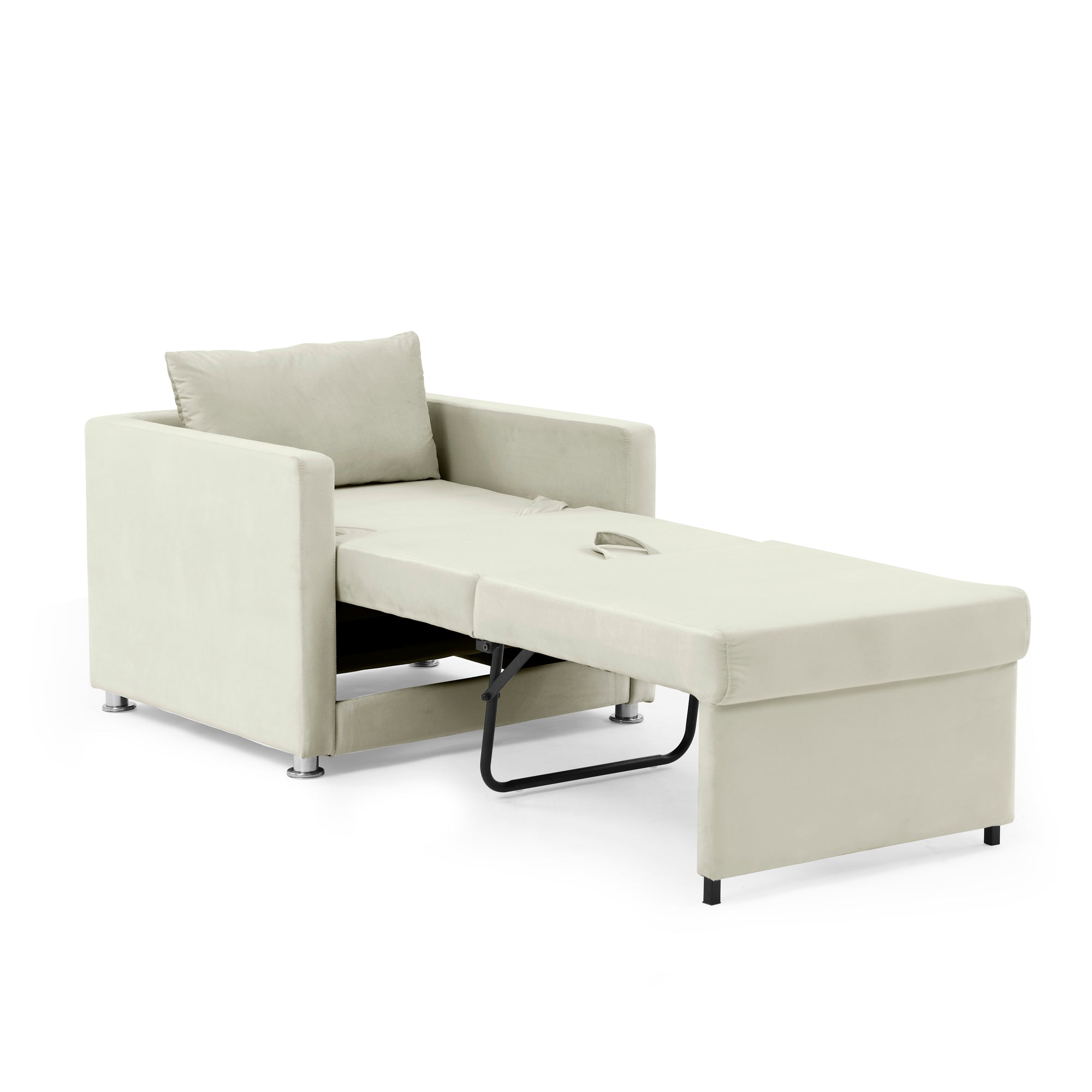 2-in-1 Convertible Sofa Chair Bed Space Saving Lounger Sleeper Chair- Beige_8