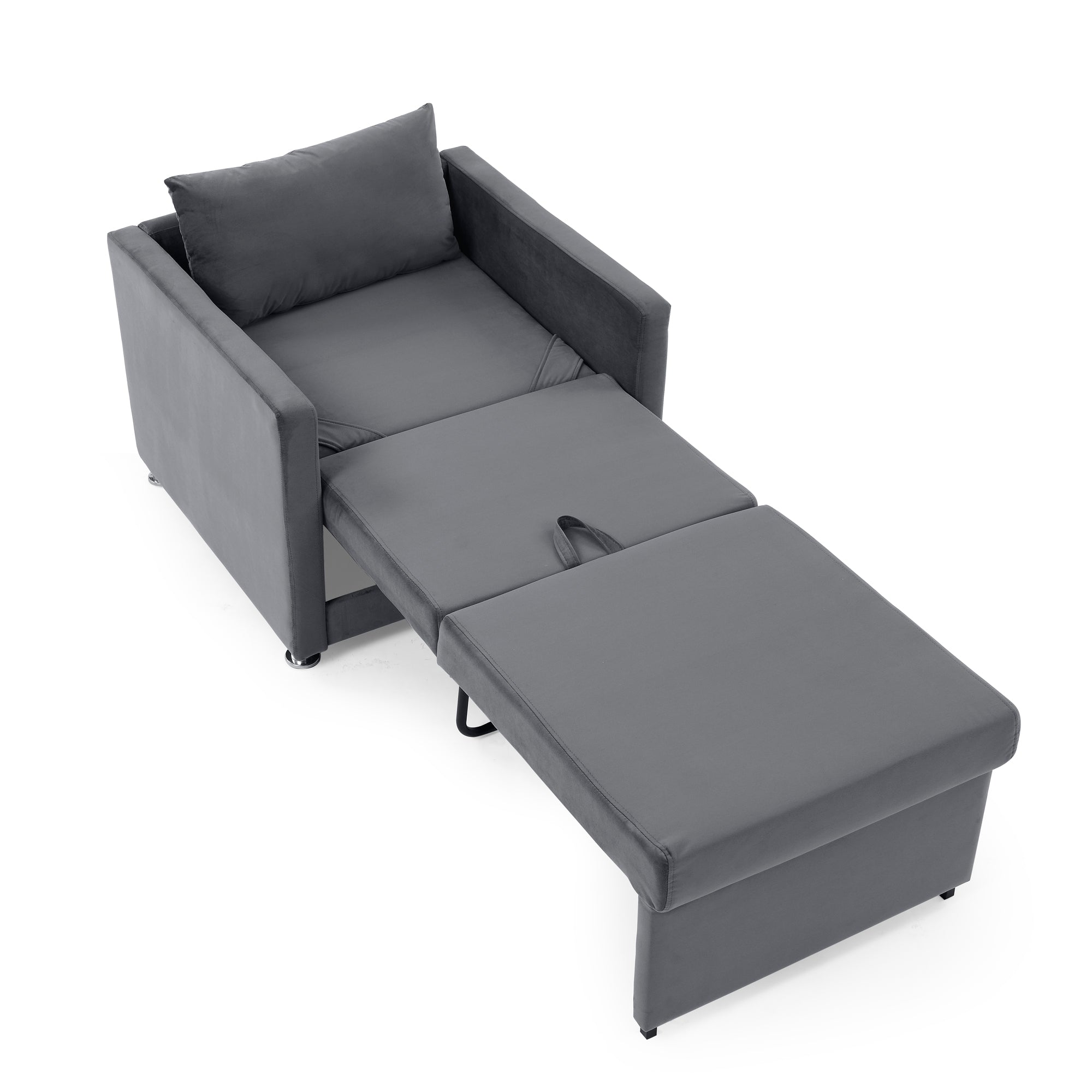 2-in-1 Convertible Sofa Chair Bed Space Saving Lounger Sleeper Chair- Gray_6