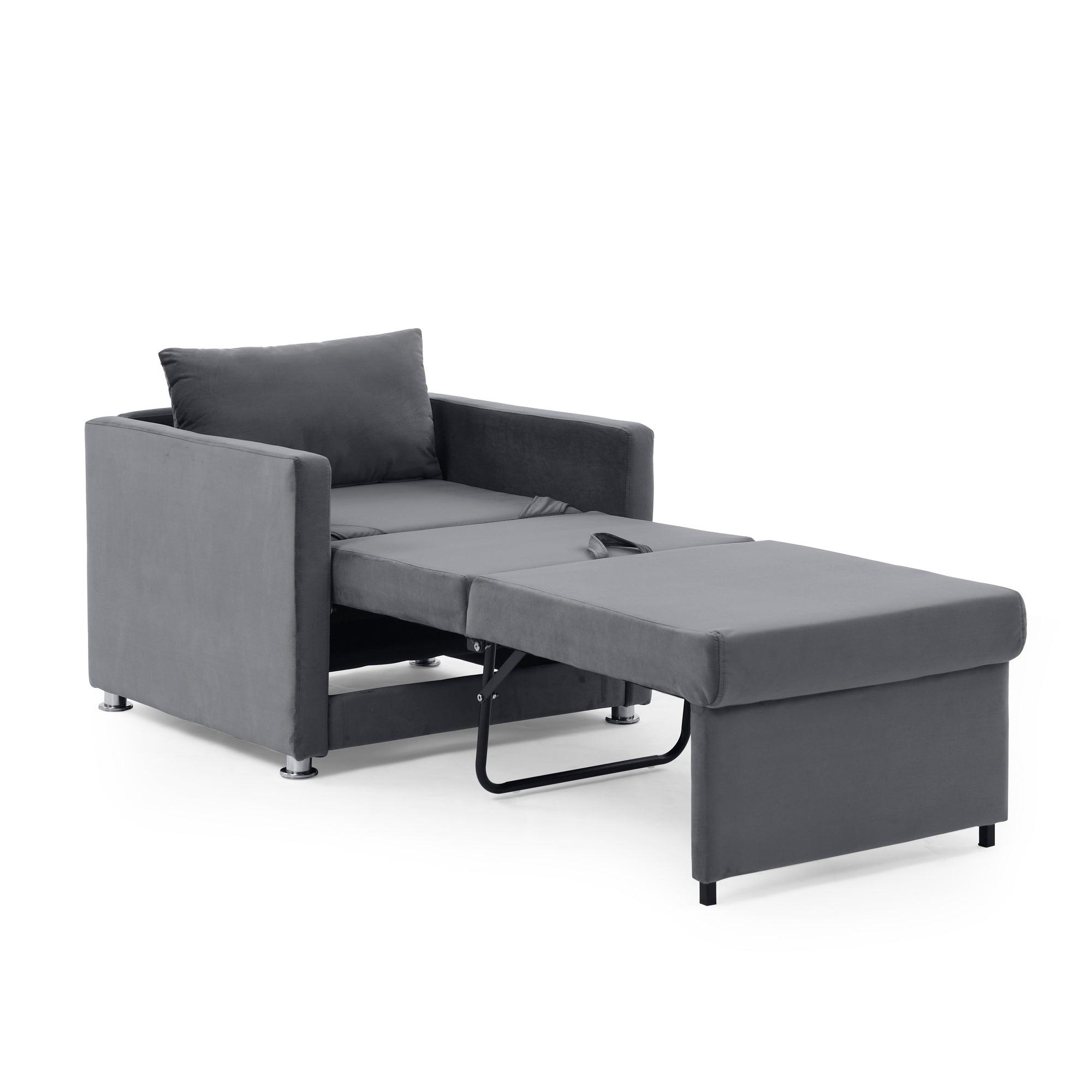 2-in-1 Convertible Sofa Chair Bed Space Saving Lounger Sleeper Chair- Gray_4