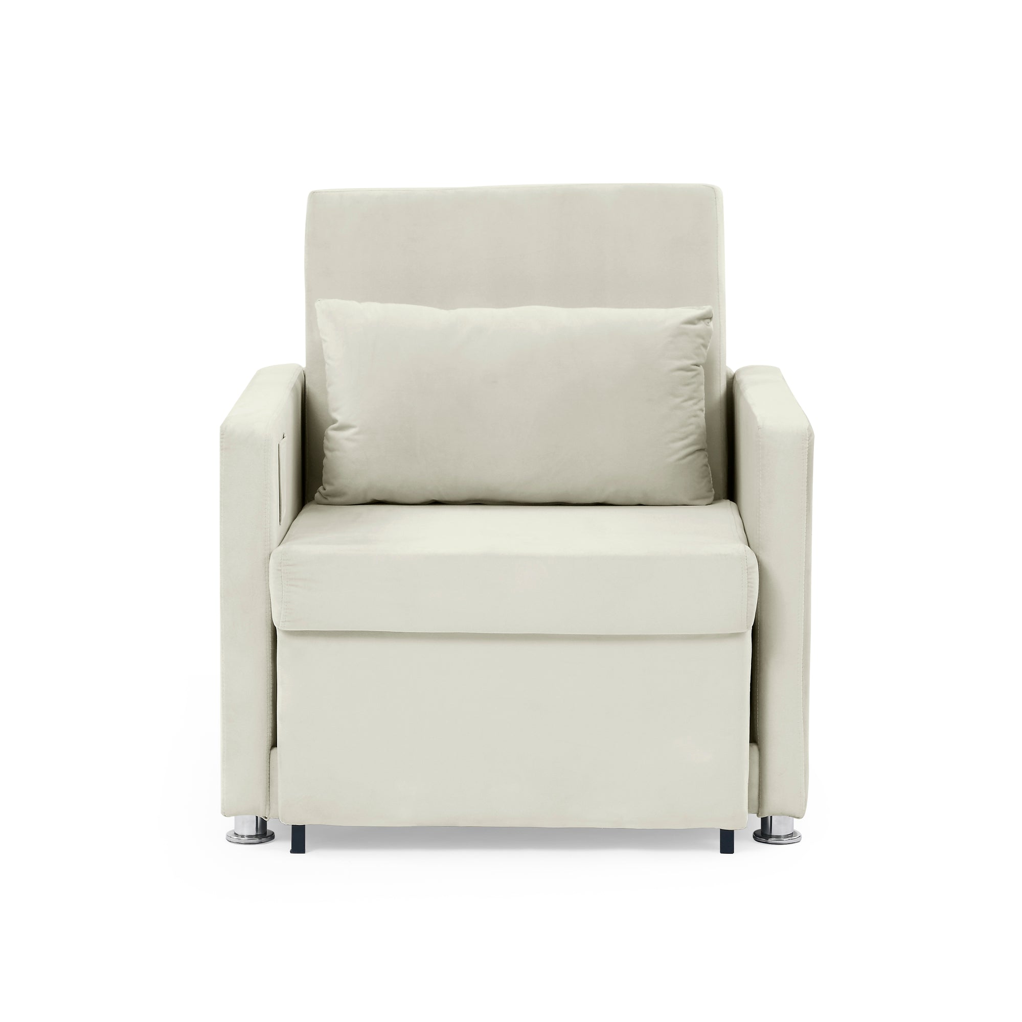 2-in-1 Convertible Sofa Chair Bed Space Saving Lounger Sleeper Chair- Beige_5