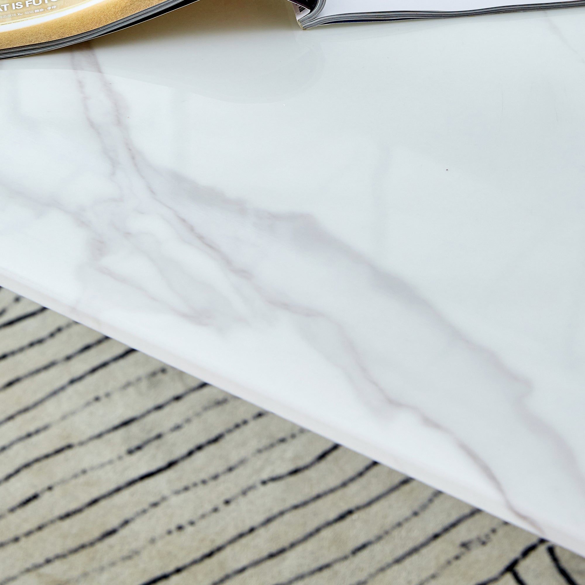 4 to 6 Seater Modern Minimalist Thick Tempered Marbled Glass Dining Table with Silver Metal Legs_12