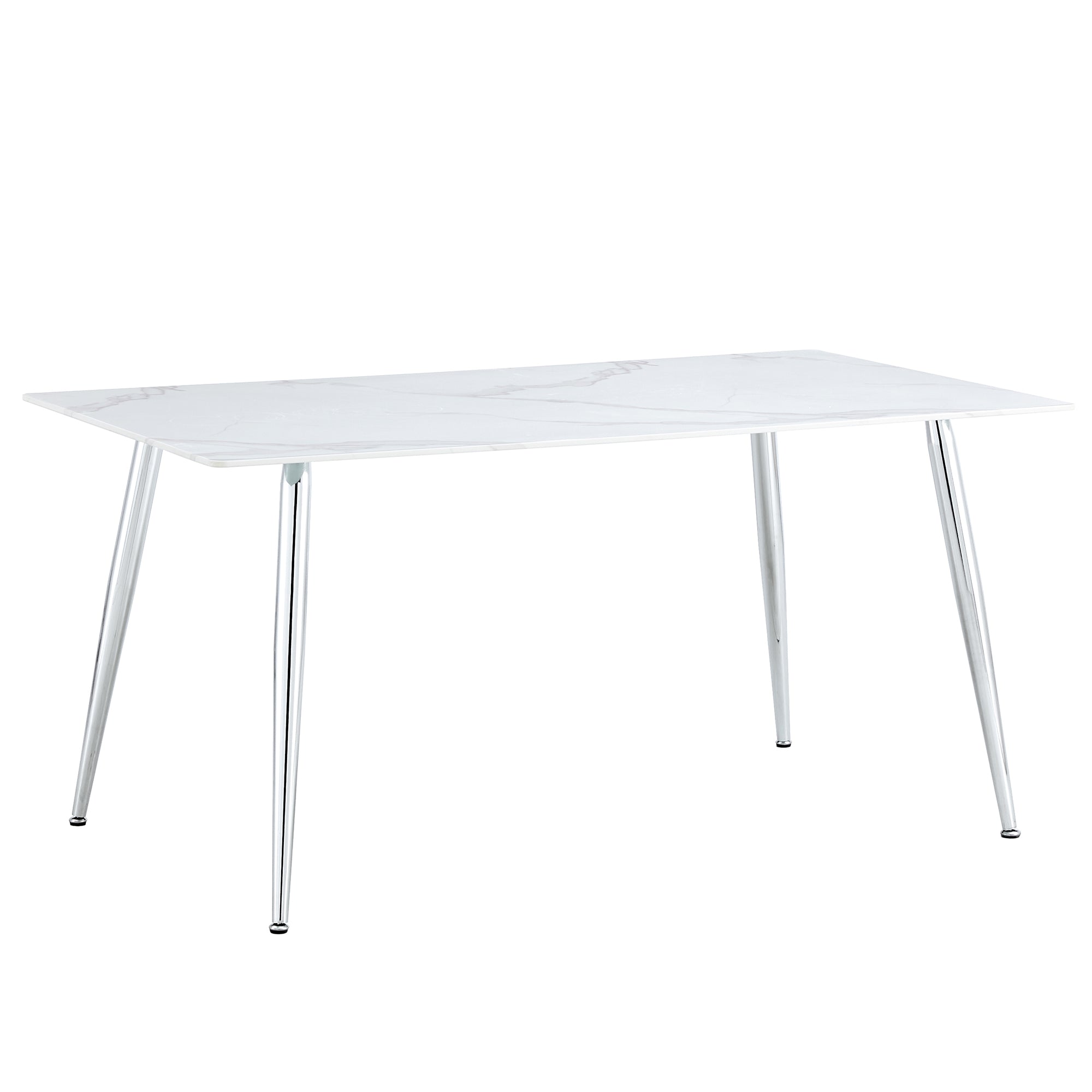 4 to 6 Seater Modern Minimalist Thick Tempered Marbled Glass Dining Table with Silver Metal Legs_17