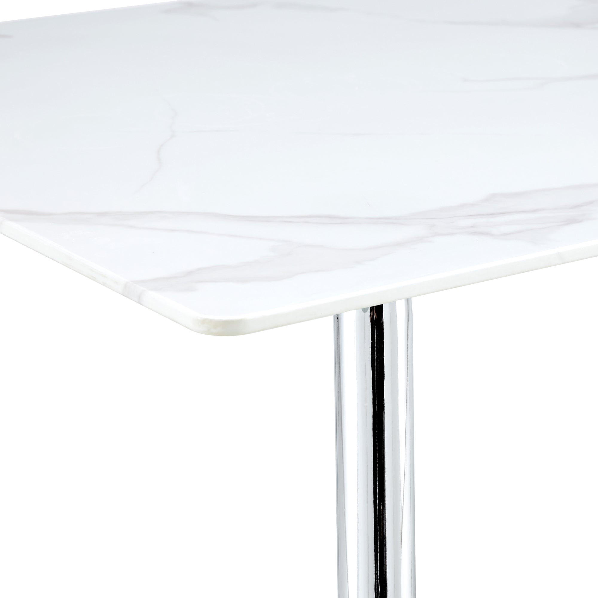 4 to 6 Seater Modern Minimalist Thick Tempered Marbled Glass Dining Table with Silver Metal Legs_7