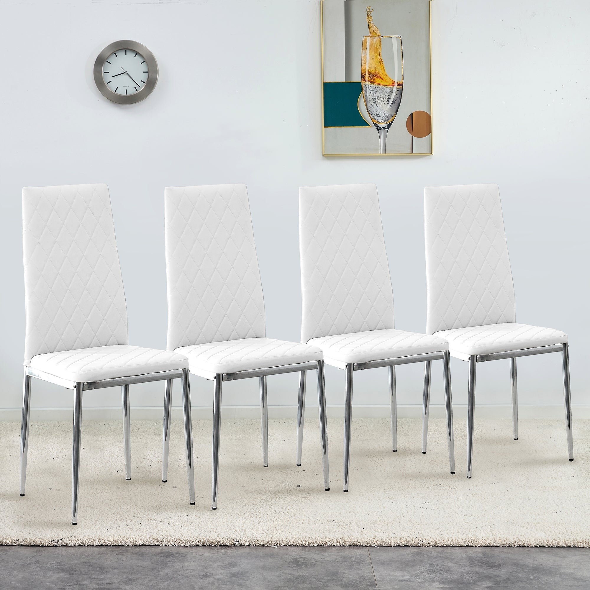 Set of 5 Tempered Glass Dining Table with Dining Chairs- Transparent Table+White Chairs_3