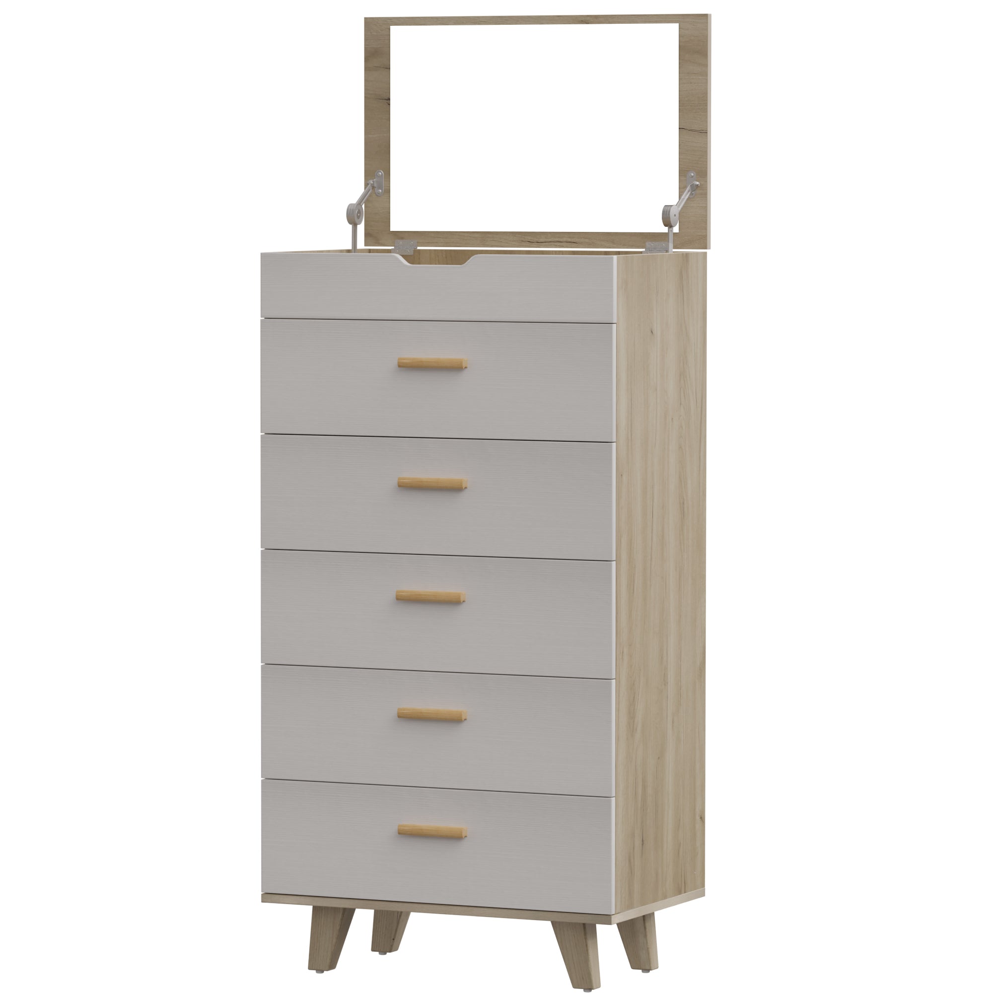 Modern Design Solid Wood Drawer Dresser Cabinet with Makeup Mirror-White Oak_9