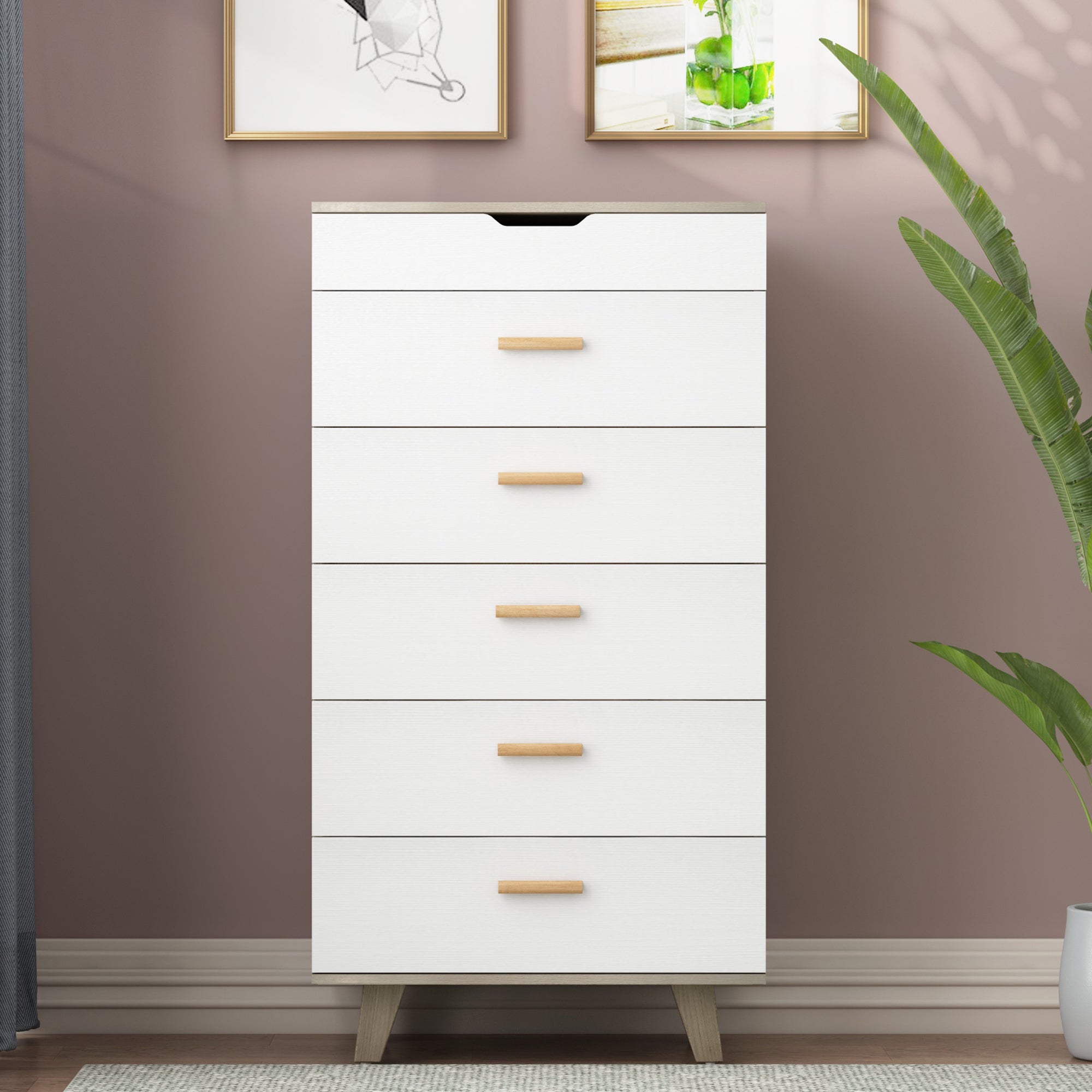 Modern Design Solid Wood Drawer Dresser Cabinet with Makeup Mirror-White Oak_0