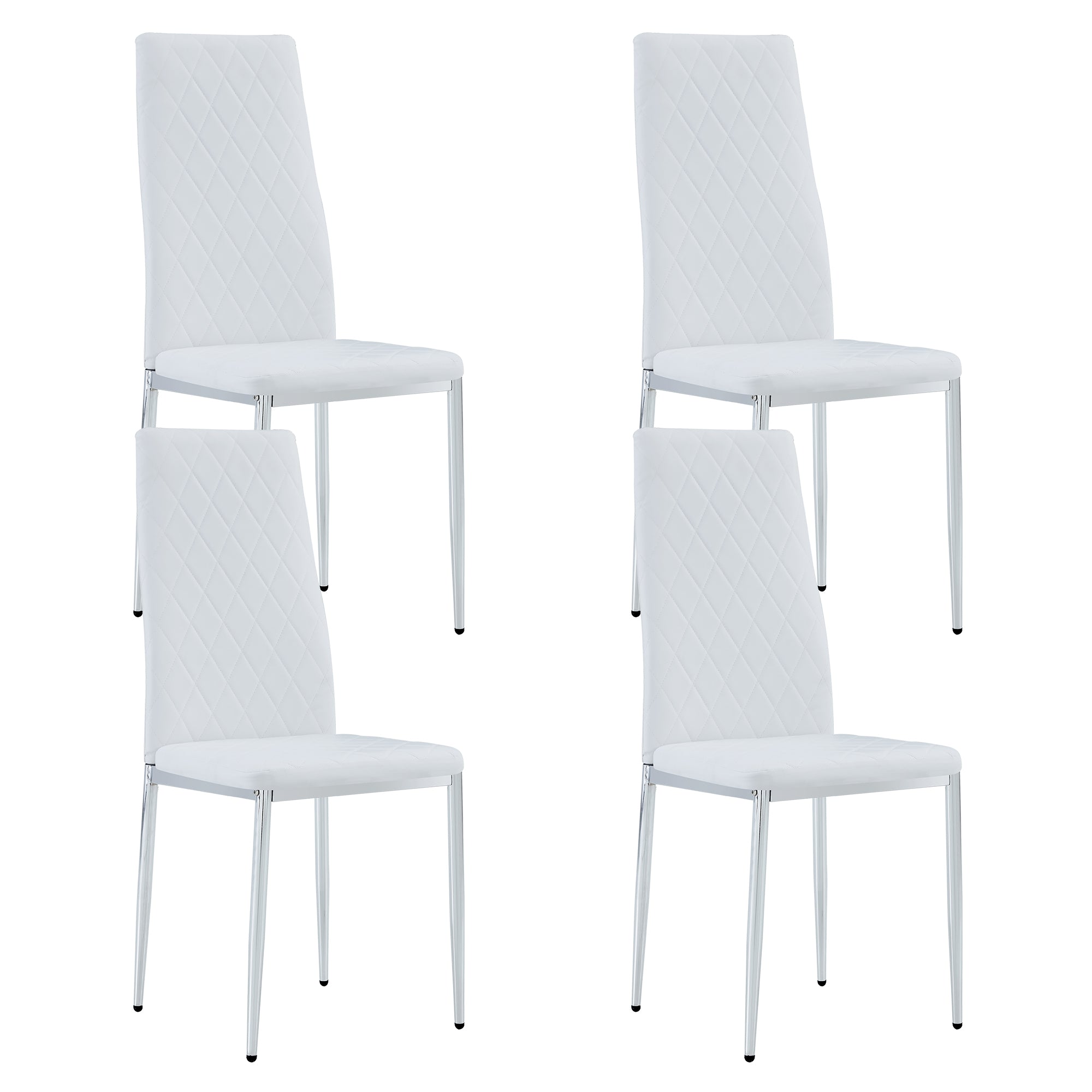 Set of 5 Tempered Glass Dining Table with Dining Chairs- Transparent Table+White Chairs_6