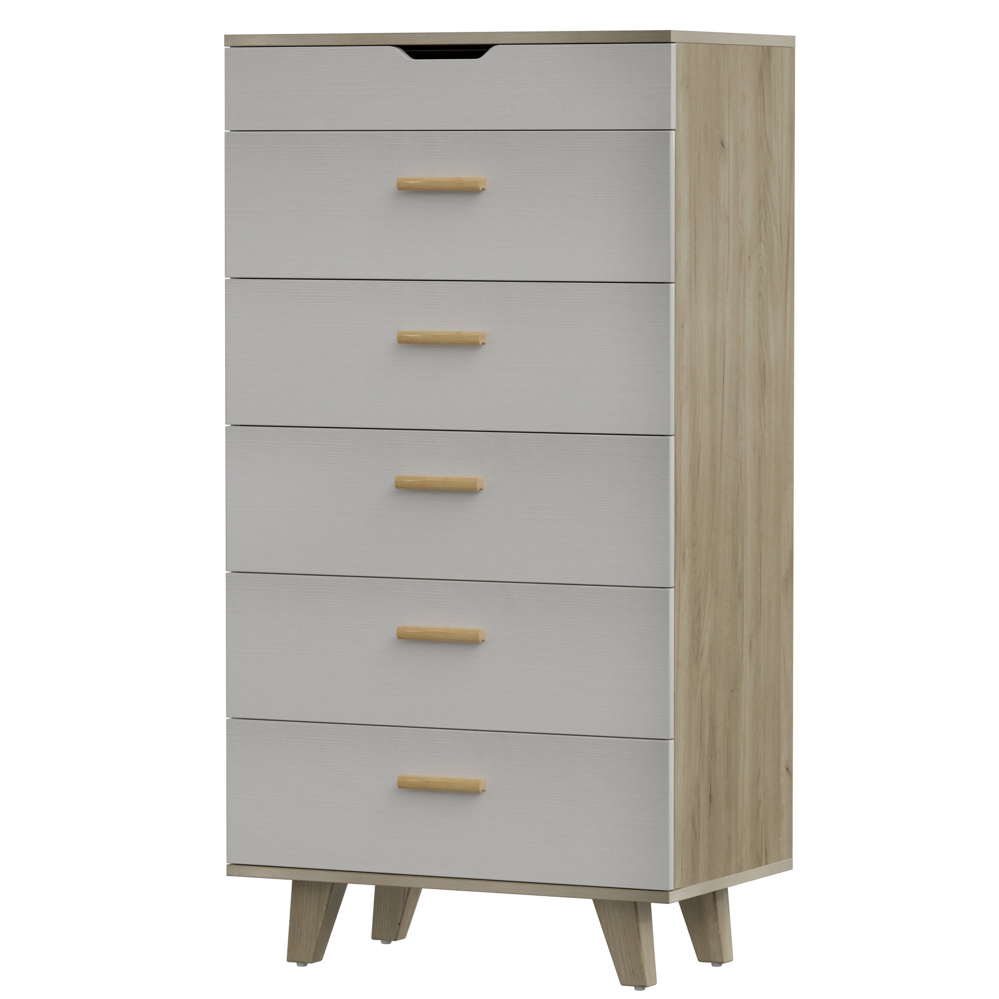 Modern Design Solid Wood Drawer Dresser Cabinet with Makeup Mirror-White Oak_8