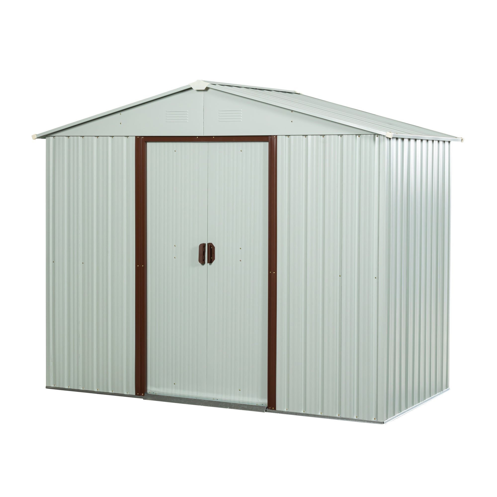 6ft x 5ft Outdoor Storage Shed with Metal Floor-to-Ceiling Lockable Sliding Door- White_2