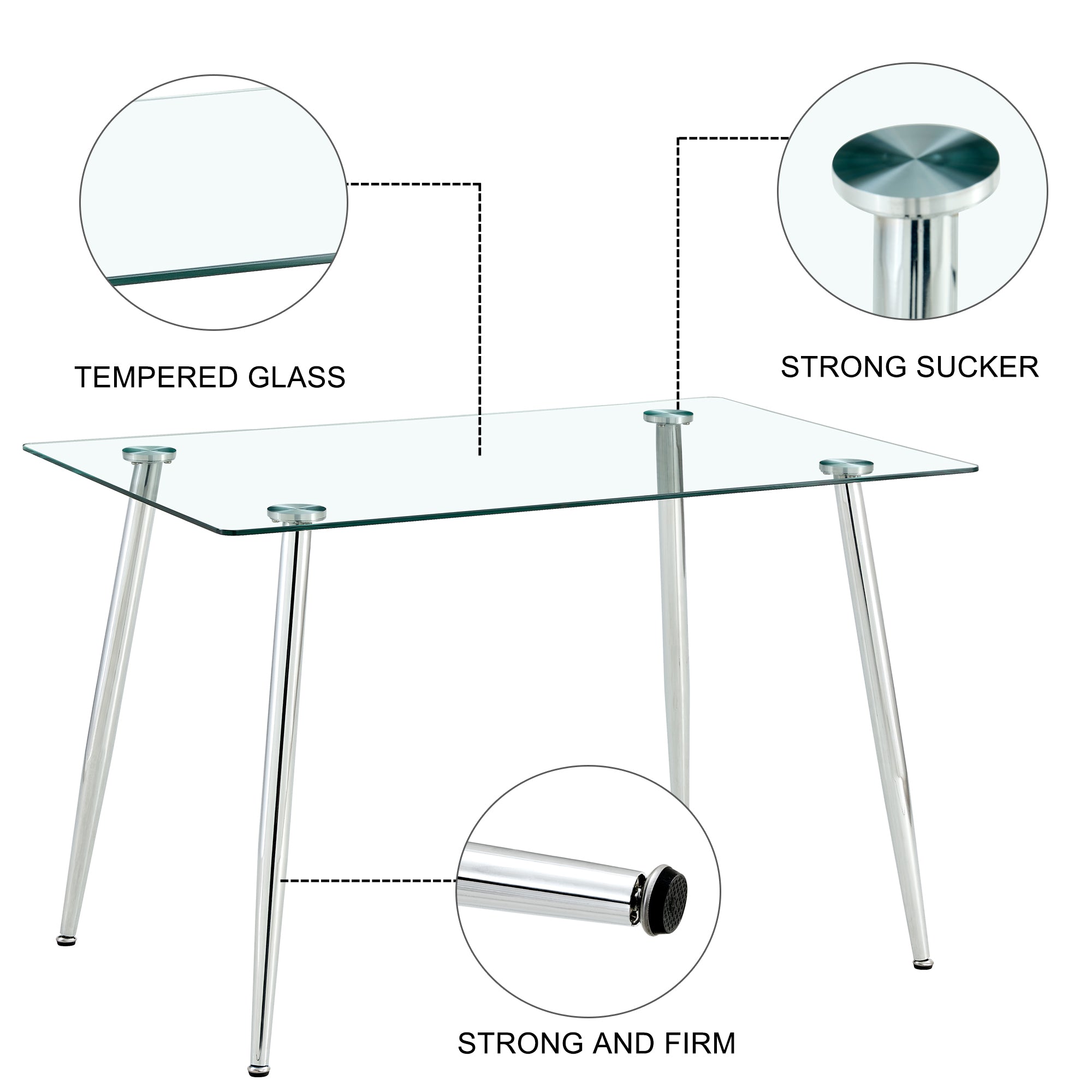 Set of 5 Tempered Glass Dining Table with Dining Chairs- Transparent Table+Black Chairs_16