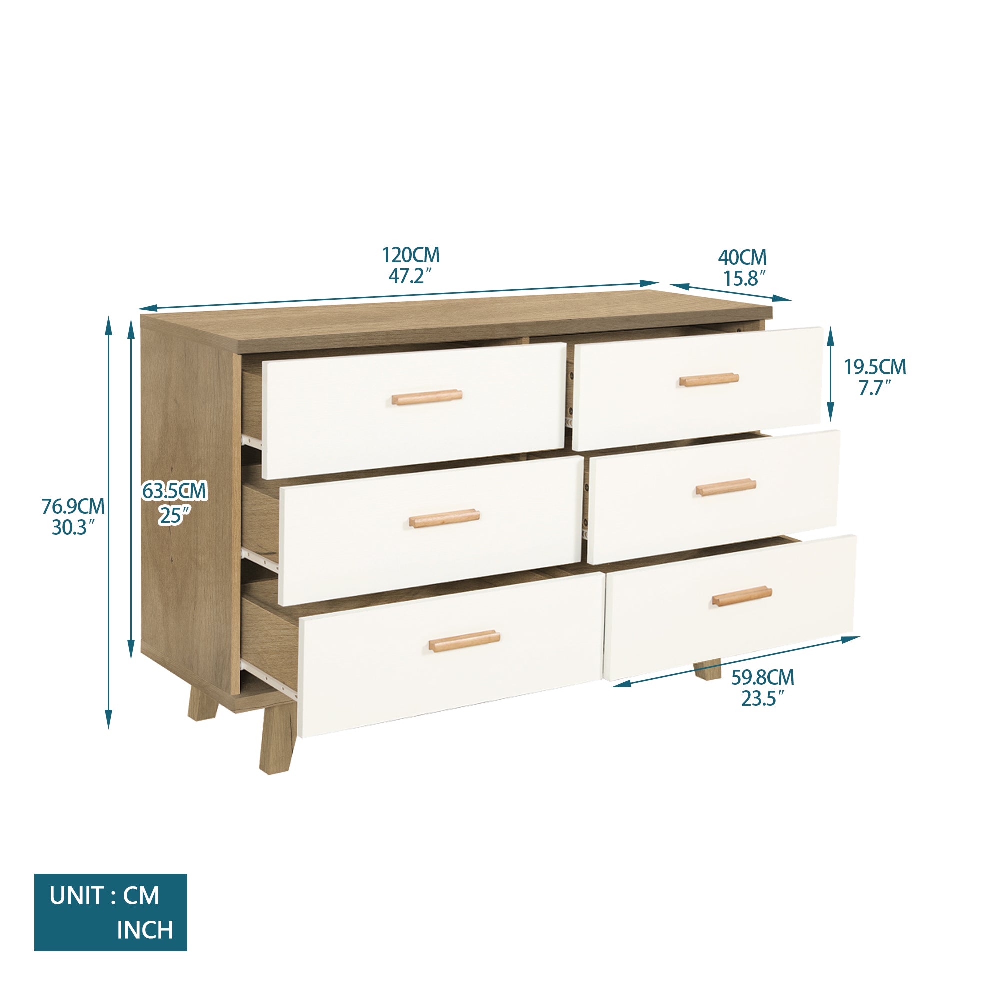 6-Drawer Dresser Storage Cabinet for Bedroom and Living Room Spaces- White Oak_17