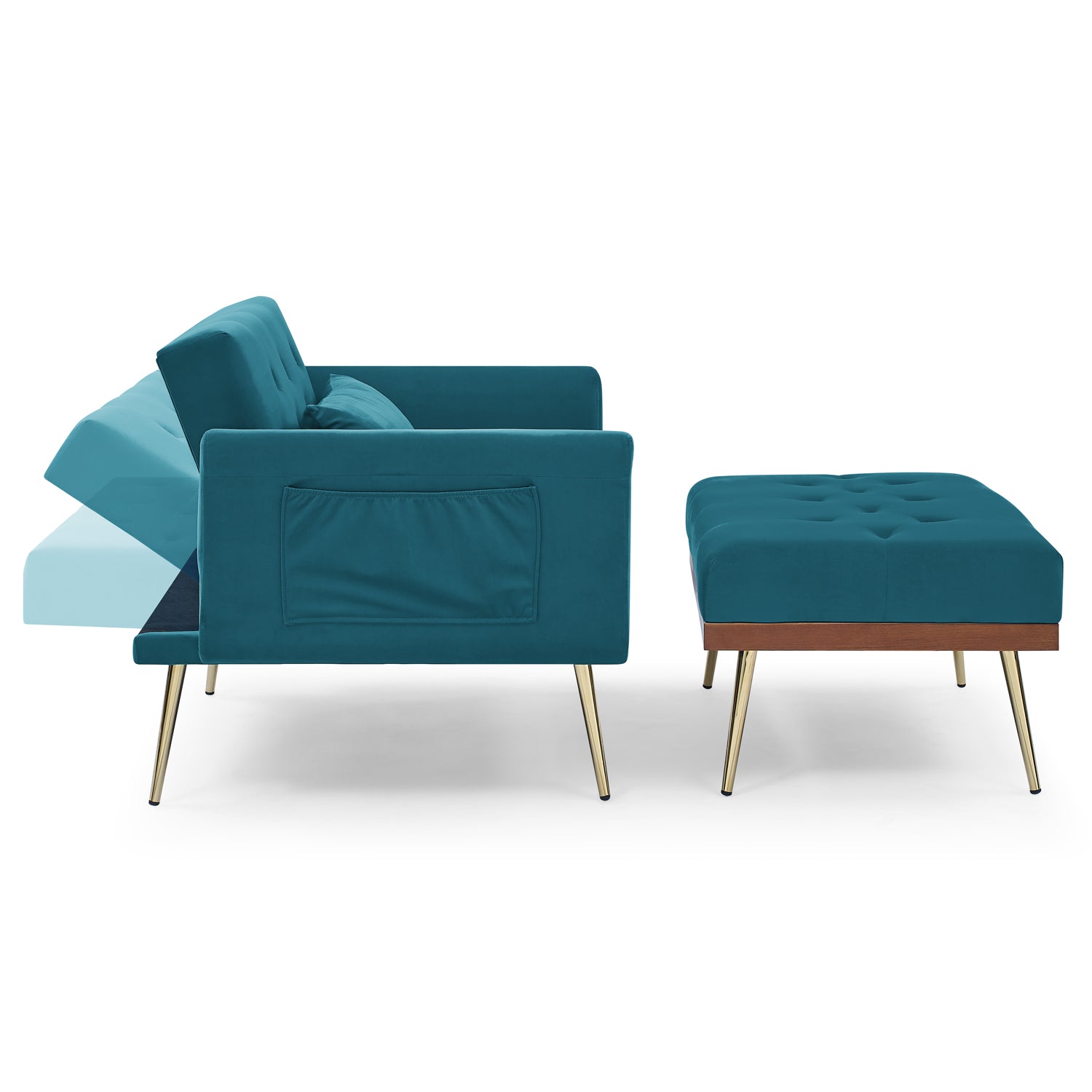 Recline Sofa Chair with Ottoman Two Arm Pocket and Wooden Frame include 1 Pillow, Teal (40.5"x33"x32")_10