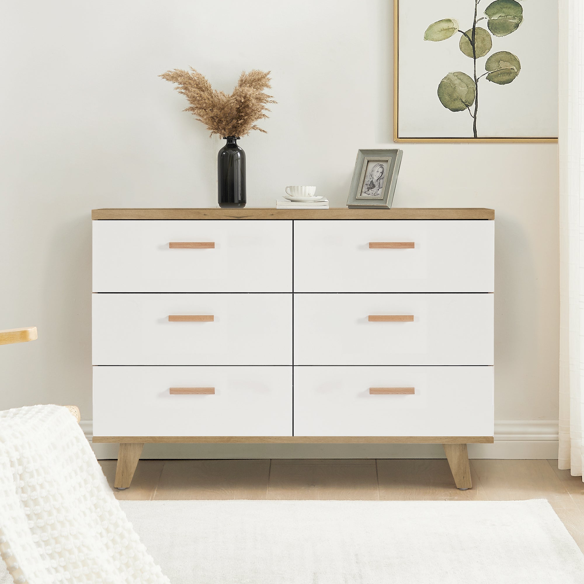6-Drawer Dresser Storage Cabinet for Bedroom and Living Room Spaces- White Oak_1