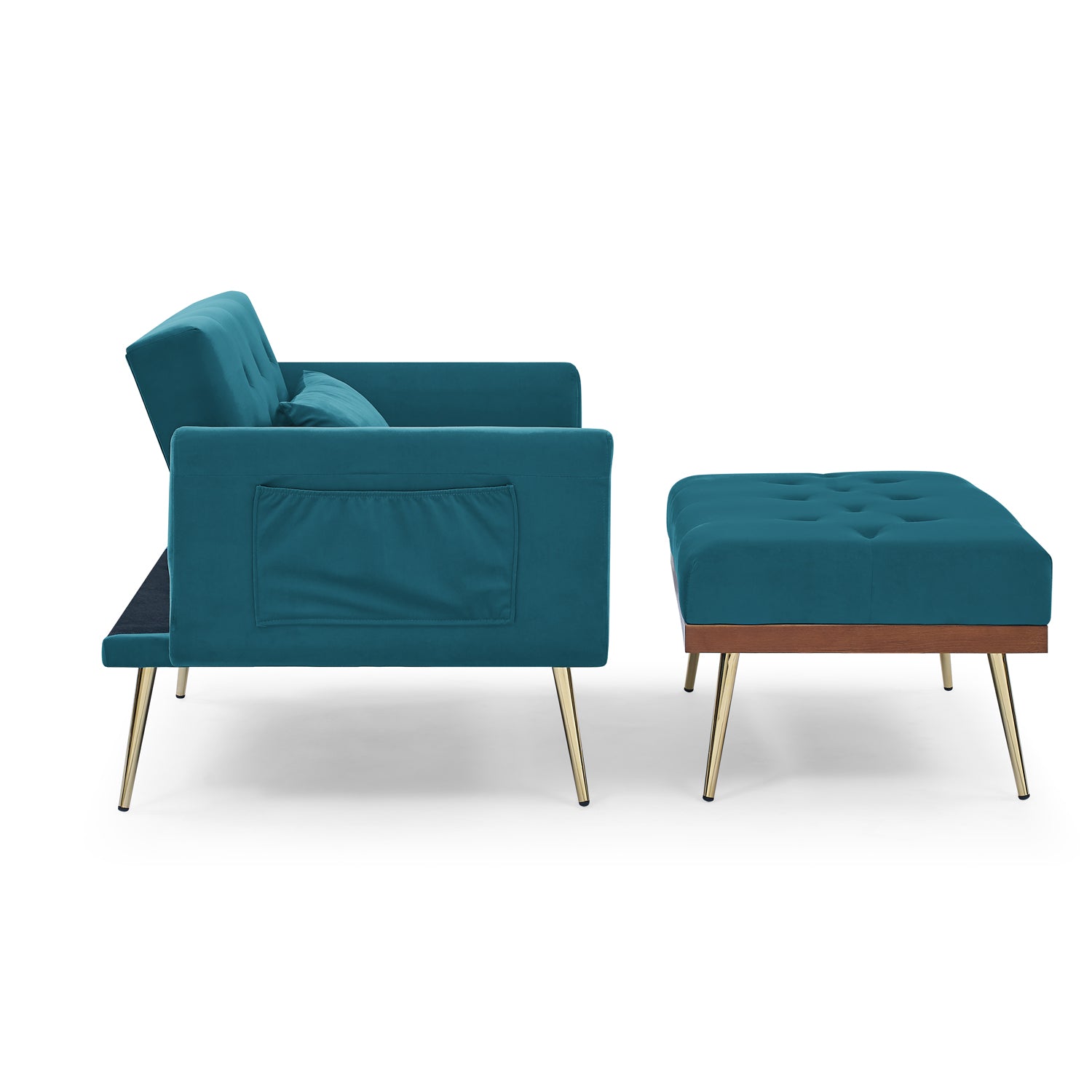 Recline Sofa Chair with Ottoman Two Arm Pocket and Wooden Frame include 1 Pillow, Teal (40.5"x33"x32")_9