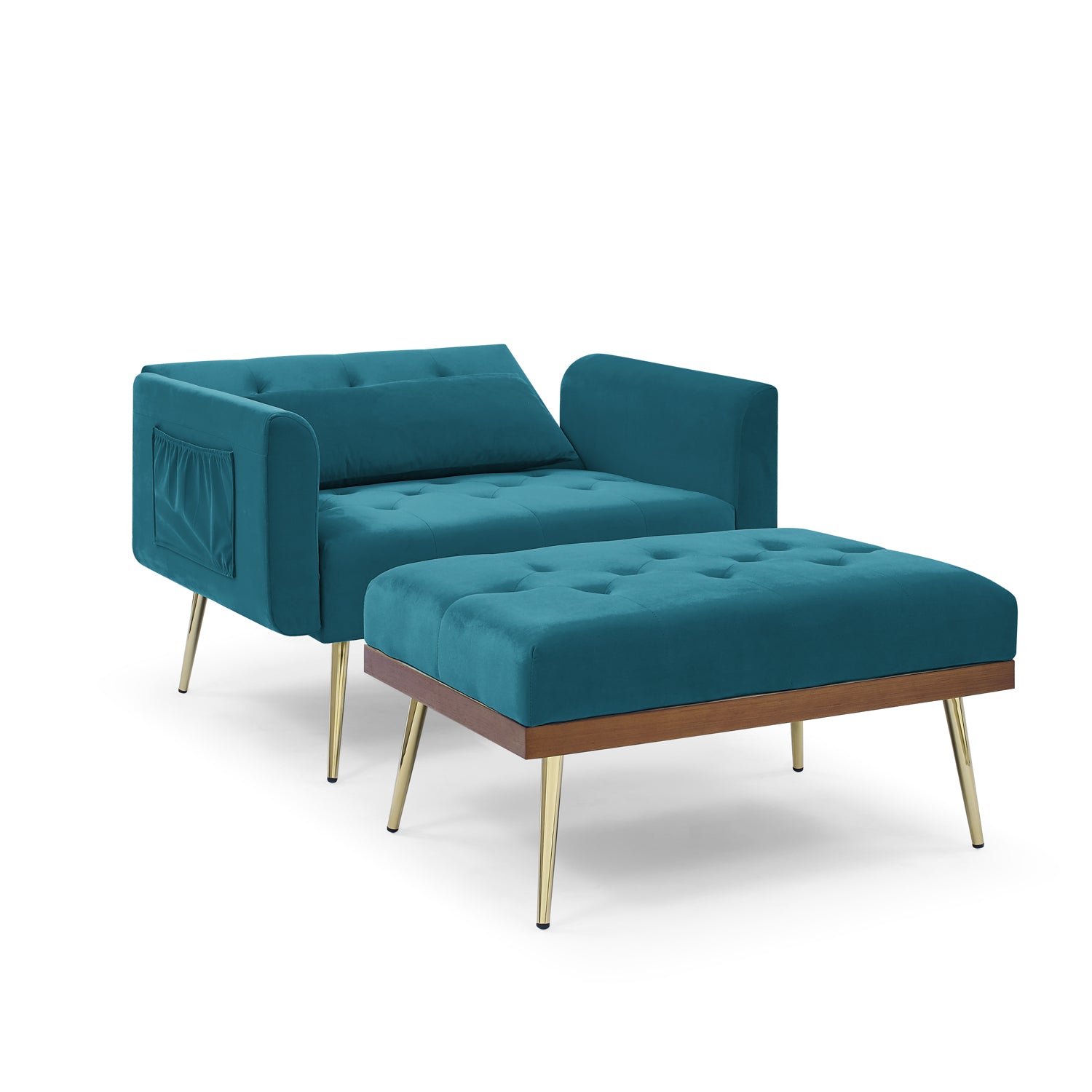 Recline Sofa Chair with Ottoman Two Arm Pocket and Wooden Frame include 1 Pillow, Teal (40.5"x33"x32")_7