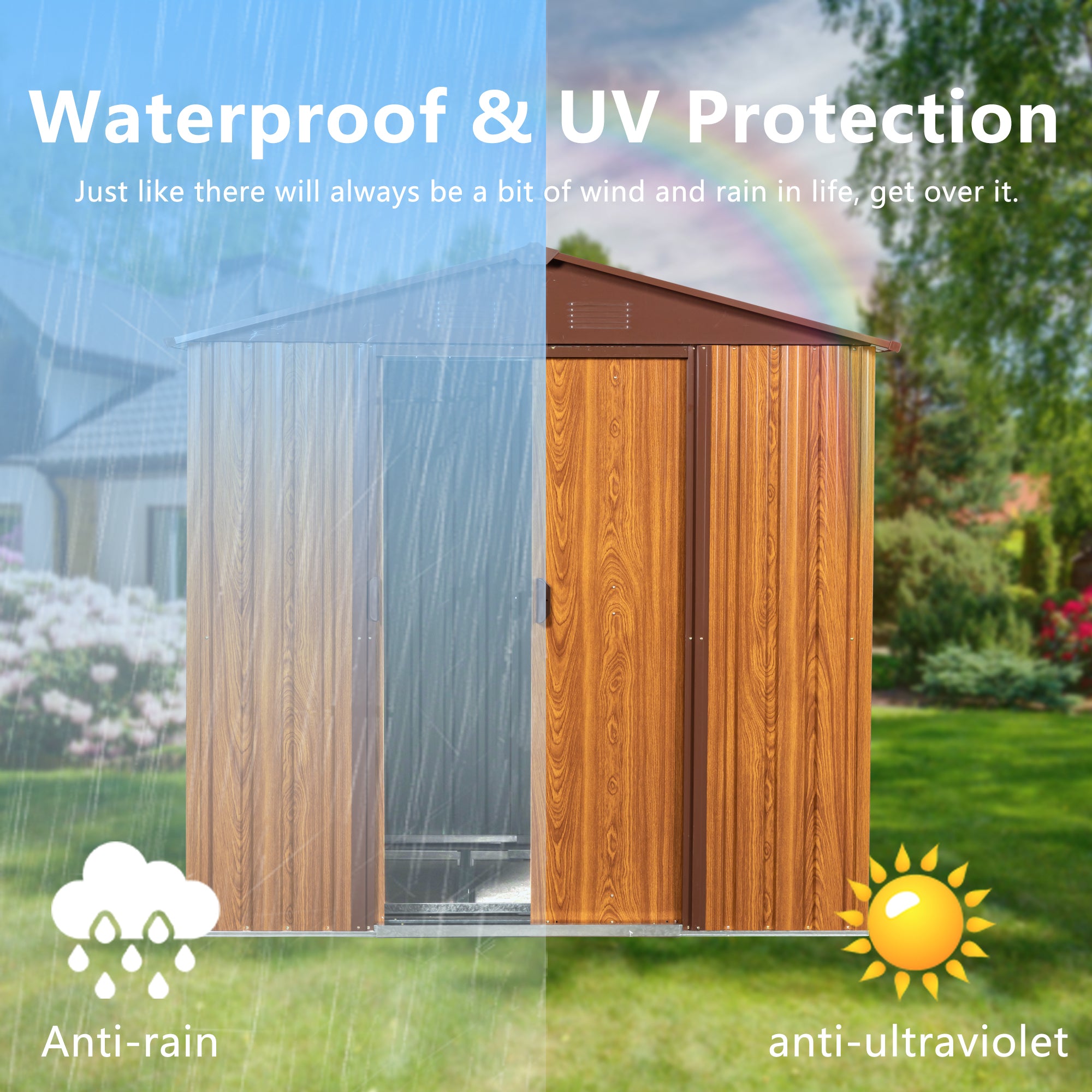 6 Ft. X 6 Ft. Outdoor Storage Shed with Lockable Sliding Door and Horizontal Siding-Yellow Brown_3