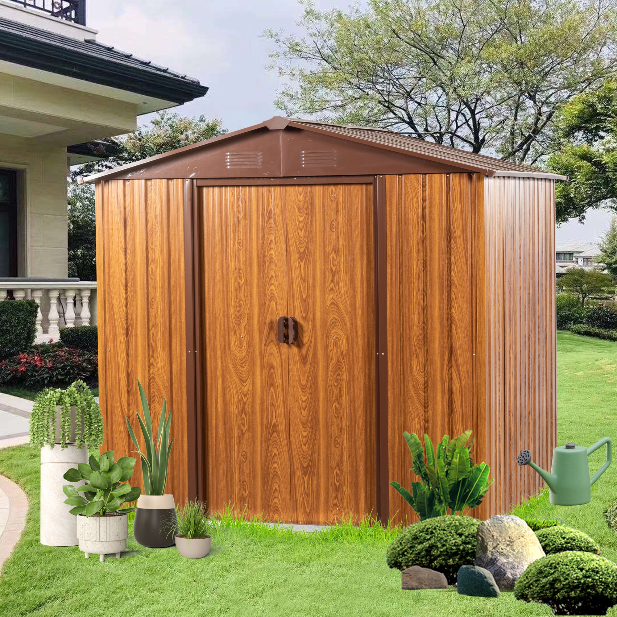 6 Ft. X 6 Ft. Outdoor Storage Shed with Lockable Sliding Door and Horizontal Siding-Yellow Brown_0
