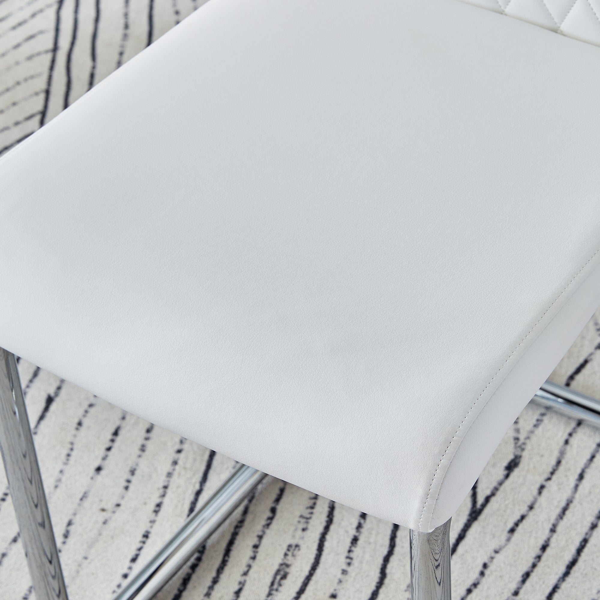 6 Pcs Faux Leather Upholstered Grid High Back Dining Chairs with Metal Base- White, Silver_12