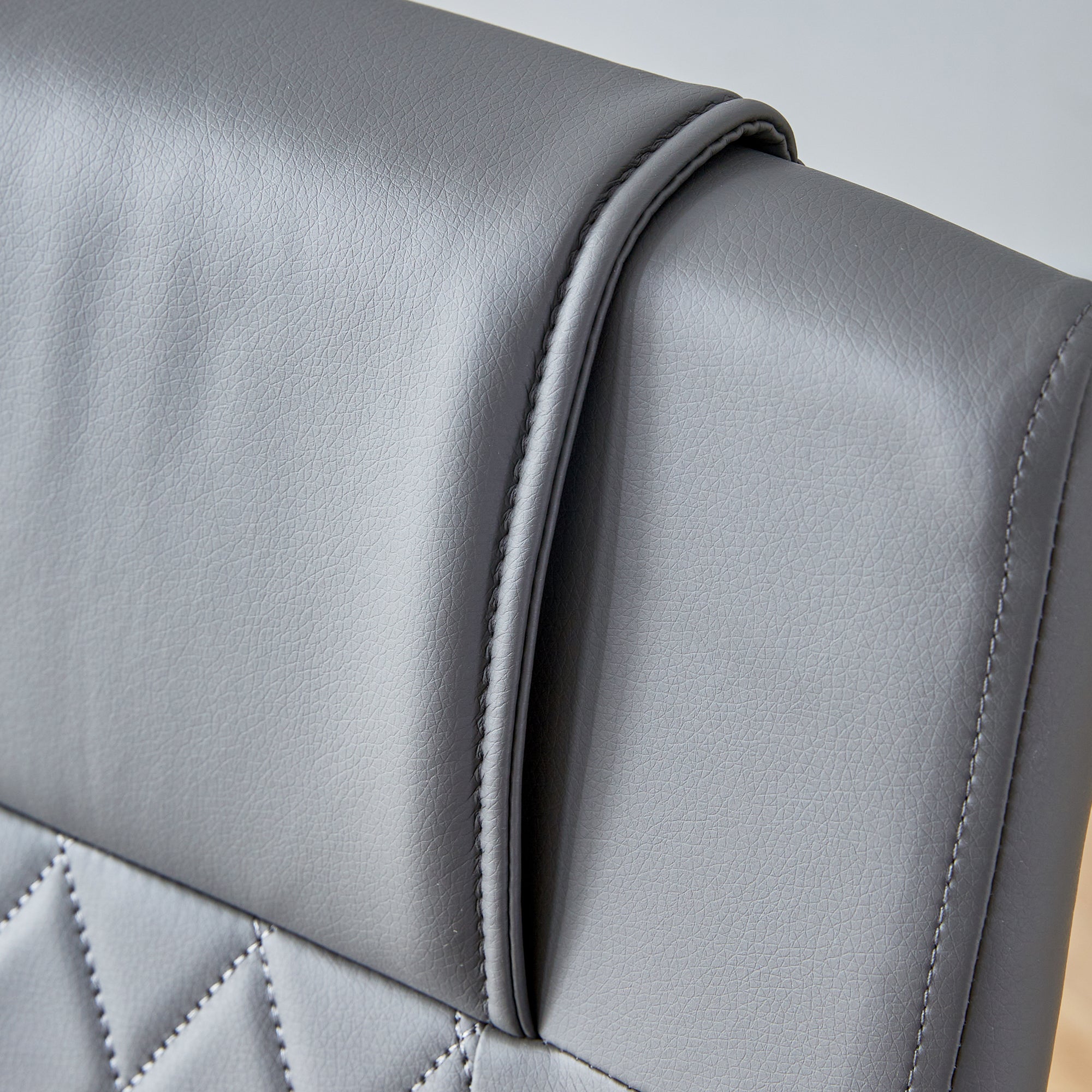 6 Pcs Faux Leather Upholstered Grid High Back Dining Chairs with Metal Base- Grey, Silver_15