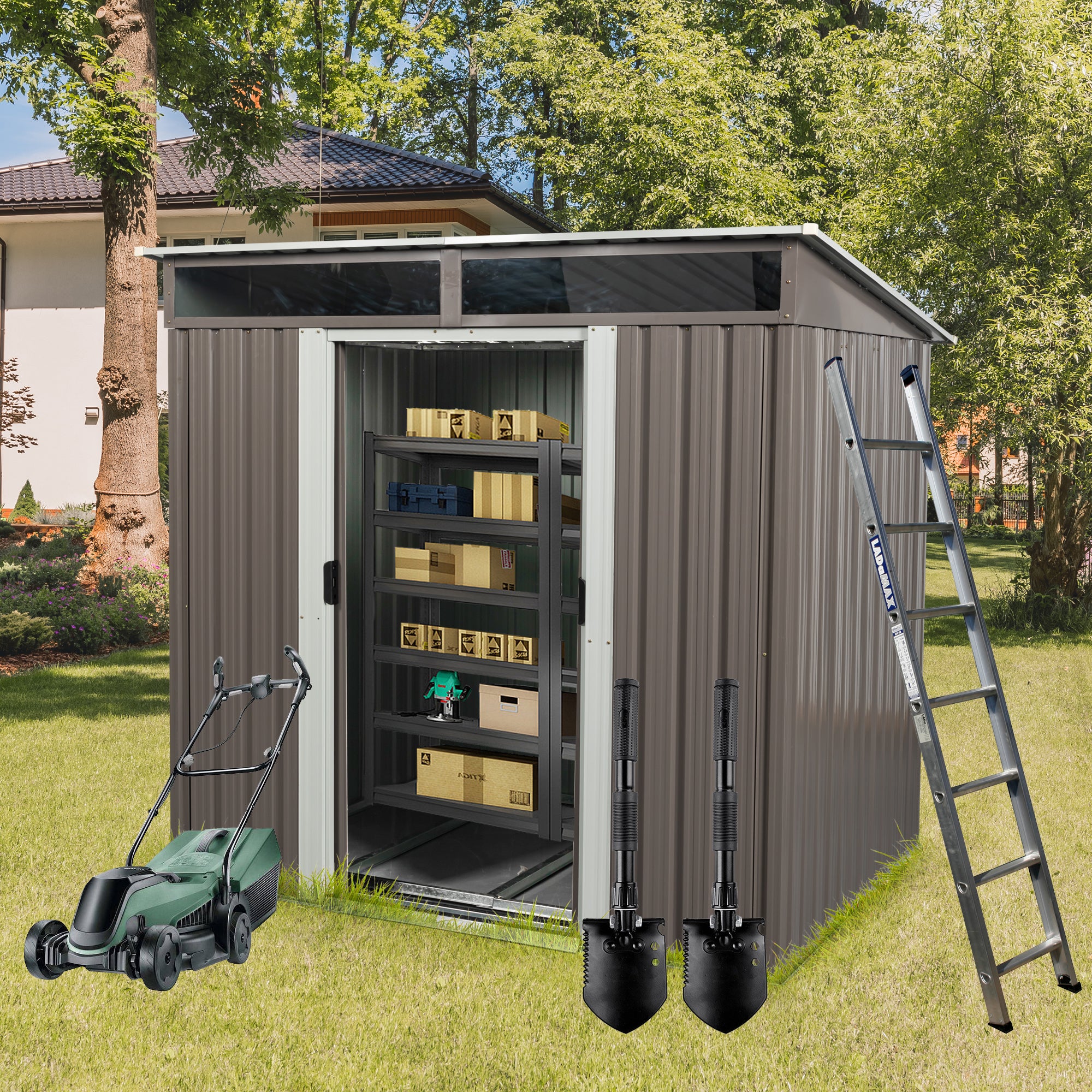 6ft x 5ft Modern Outdoor Storage Shed for Garden with Lockable Sliding Door_1