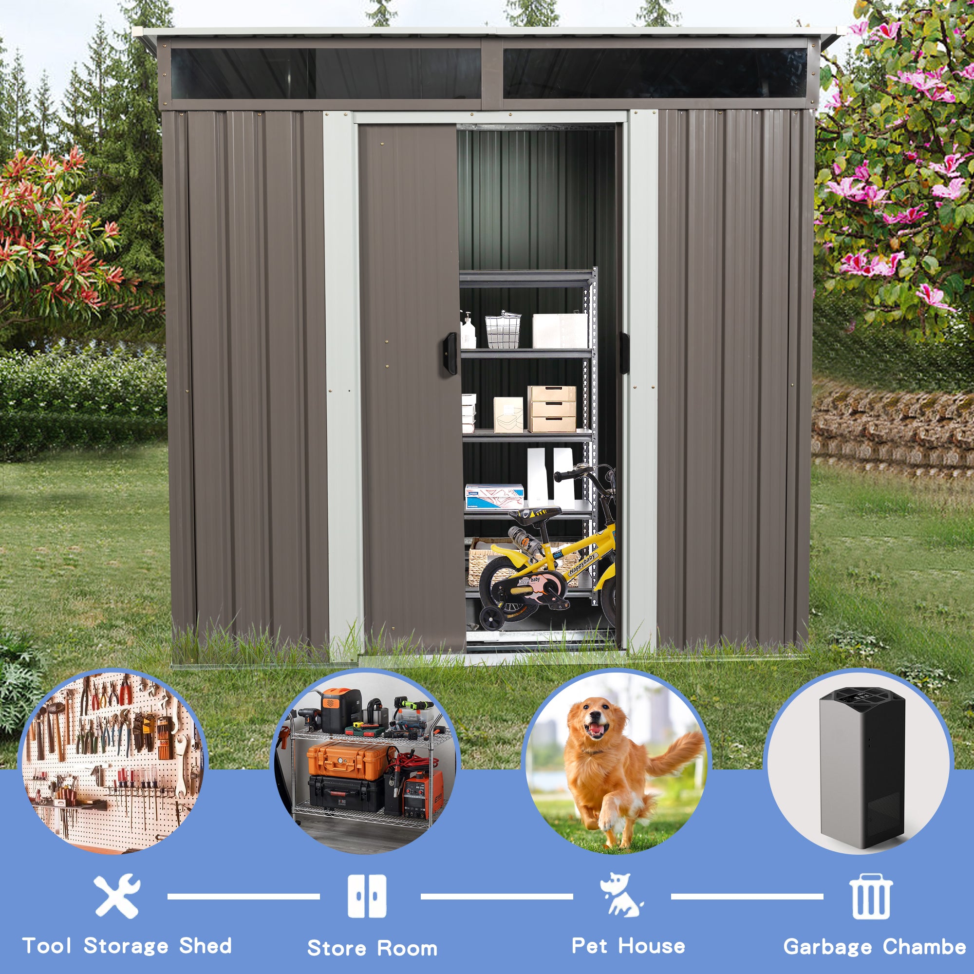 6ft x 5ft Modern Outdoor Storage Shed for Garden with Lockable Sliding Door_5