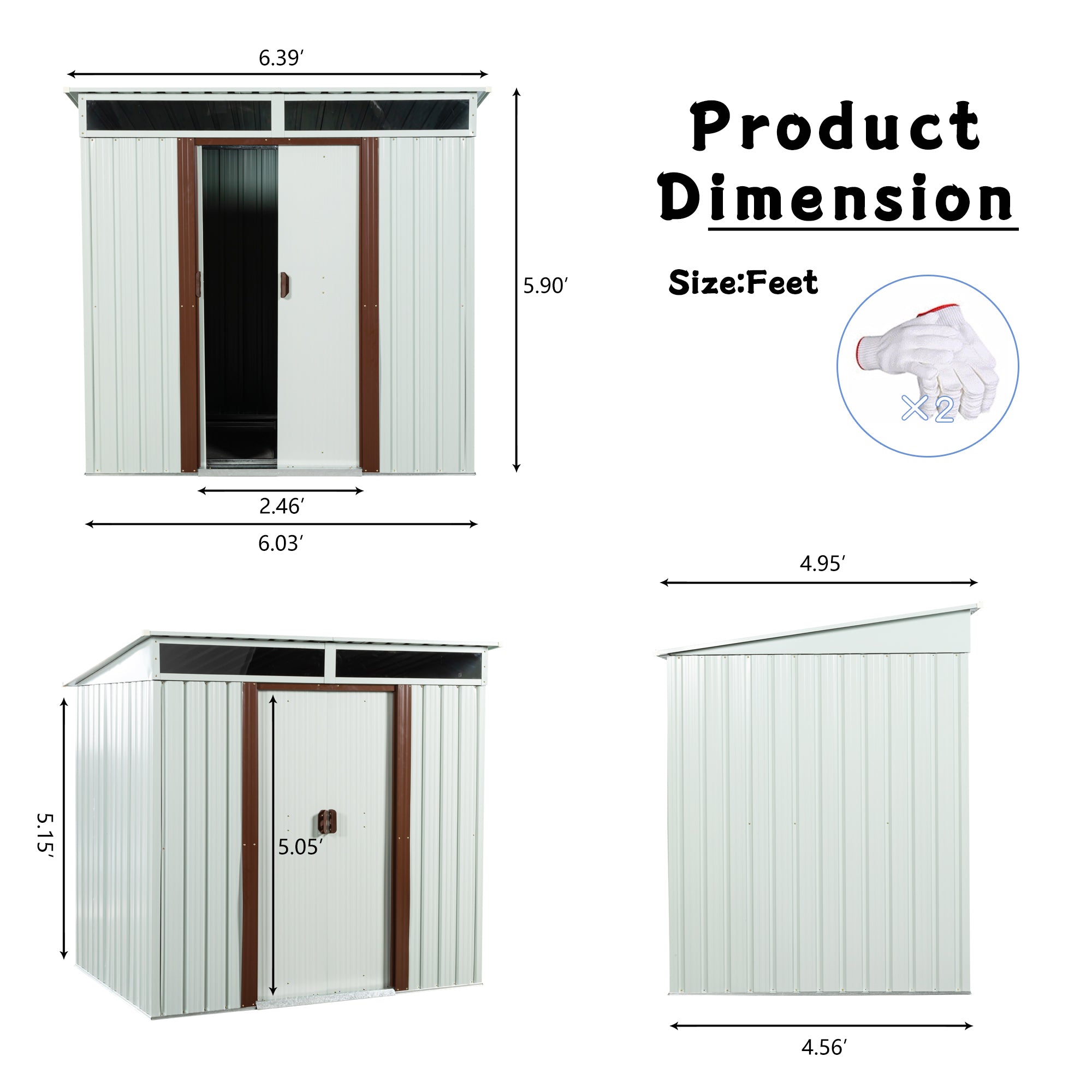 6ft x 5ft Outdoor Storage Shed for Garden with Lockable Sliding Door-White_7