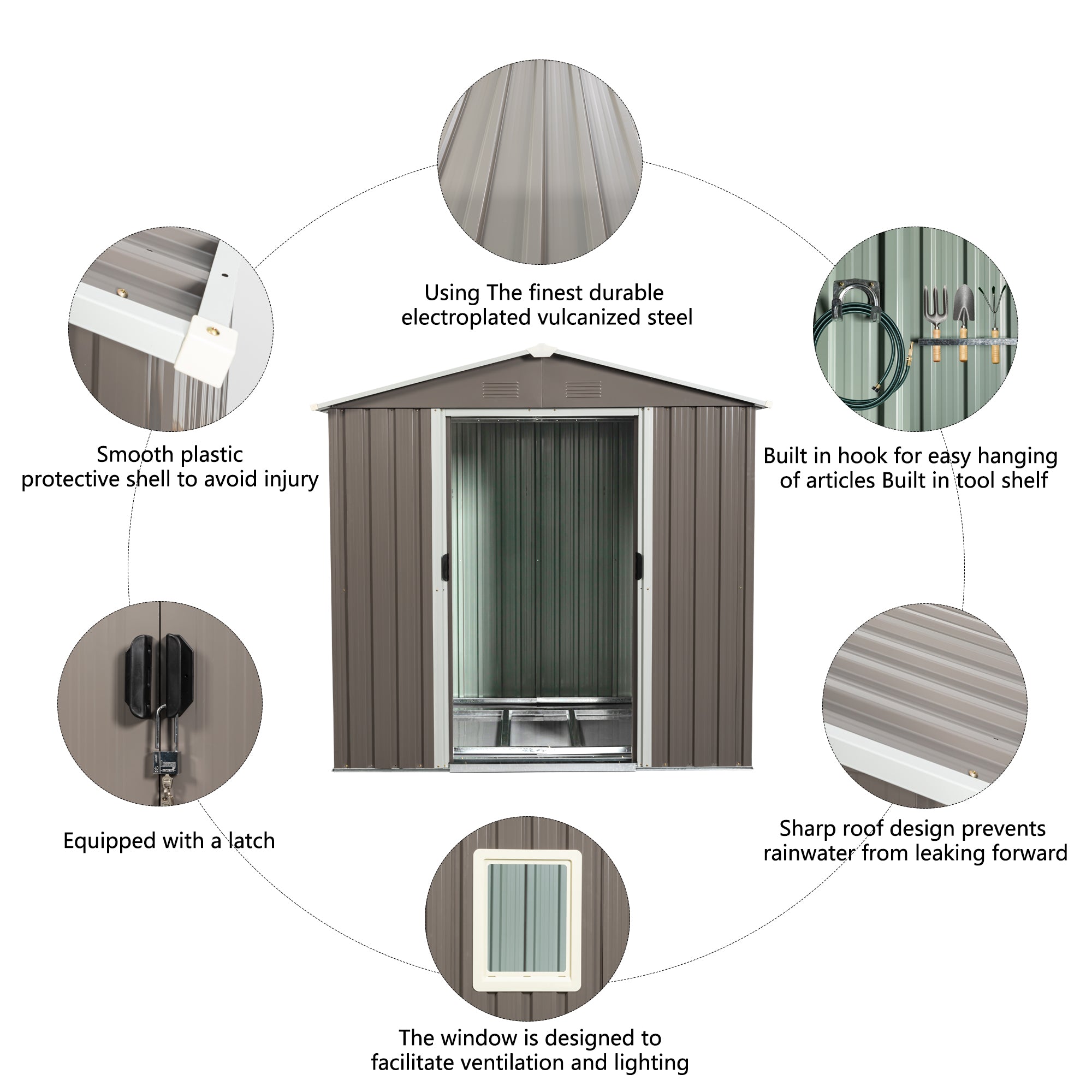 6ft x 5ft  Outdoor Storage Shed for Garden with  Window and Lockable Sliding Door- Gray_6