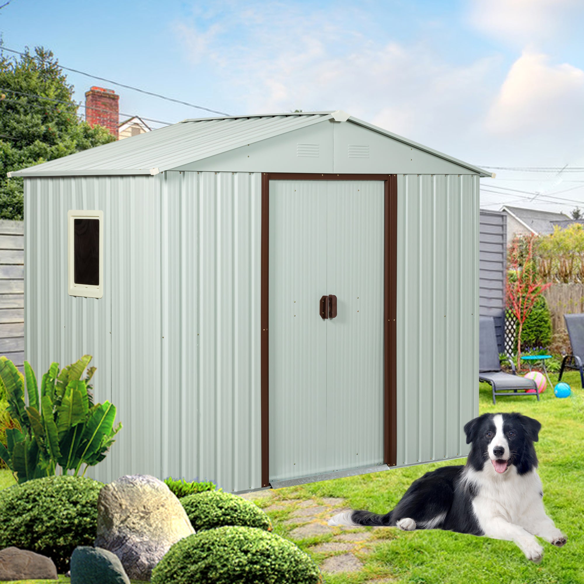 6ft x 5ft Outdoor Storage Shed for Garden with  Window and Lockable Sliding Door- White_1