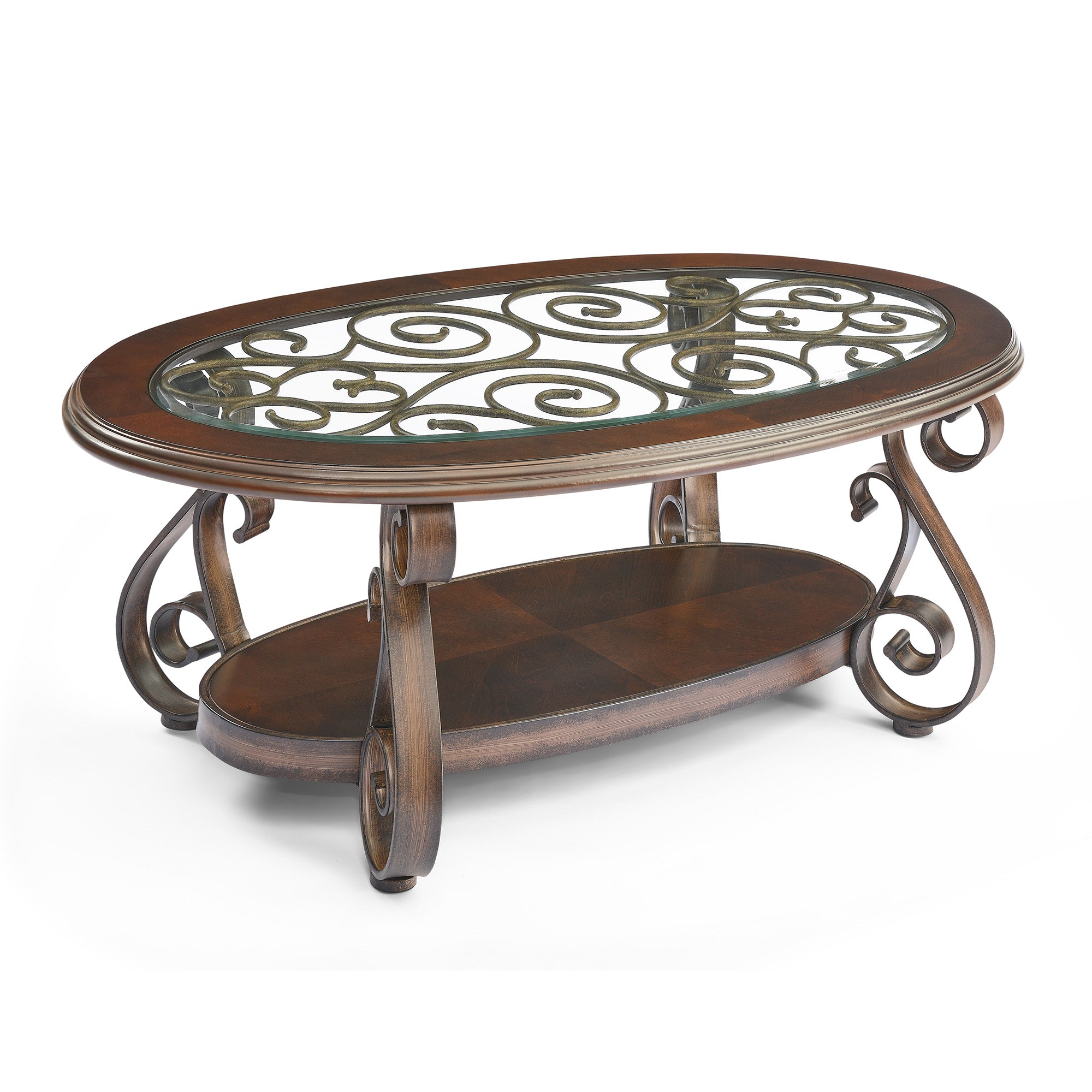 Elegant Coffee Table with Tempered Glass Top & Carved Metal Legs- Dark Brown_4