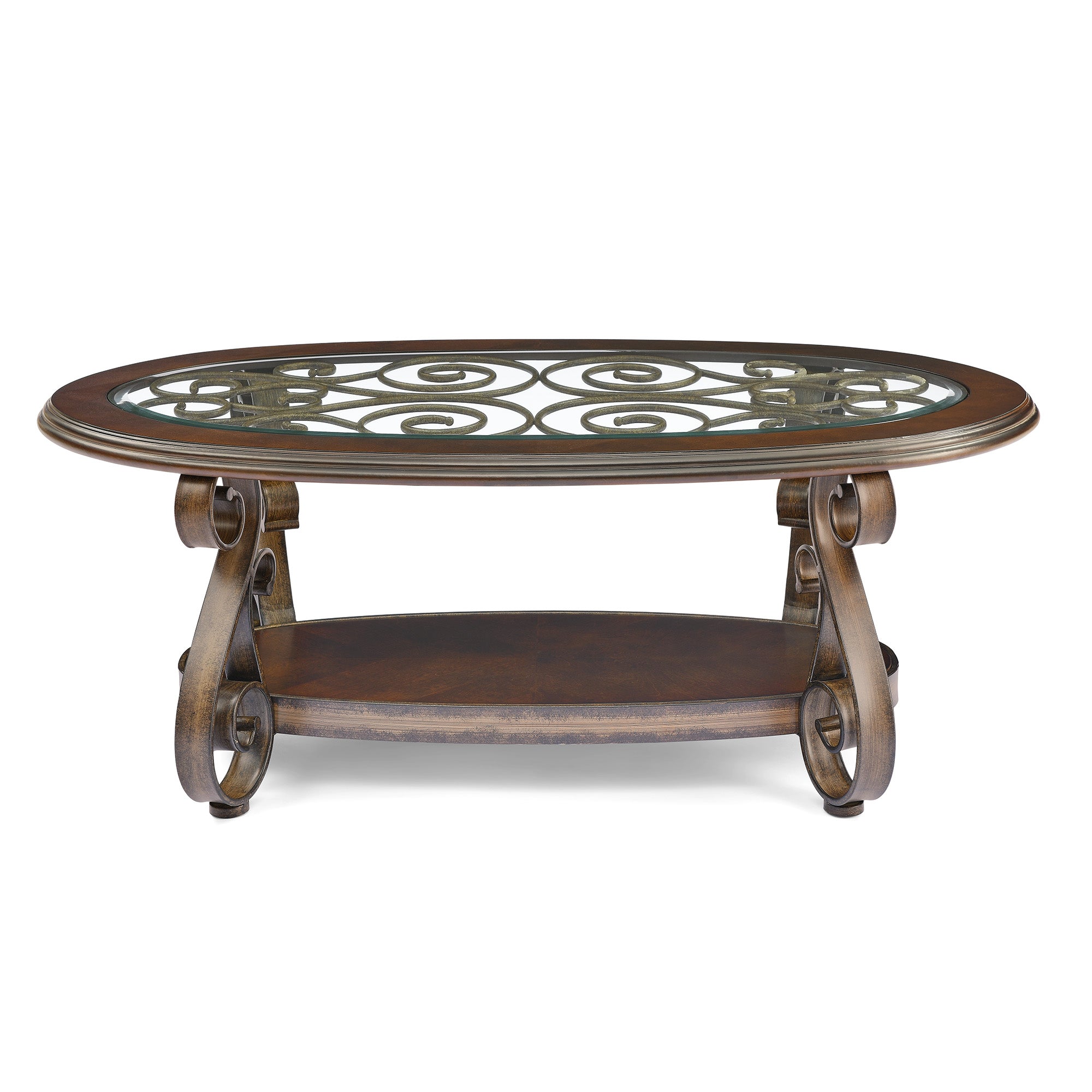 Elegant Coffee Table with Tempered Glass Top & Carved Metal Legs- Dark Brown_3