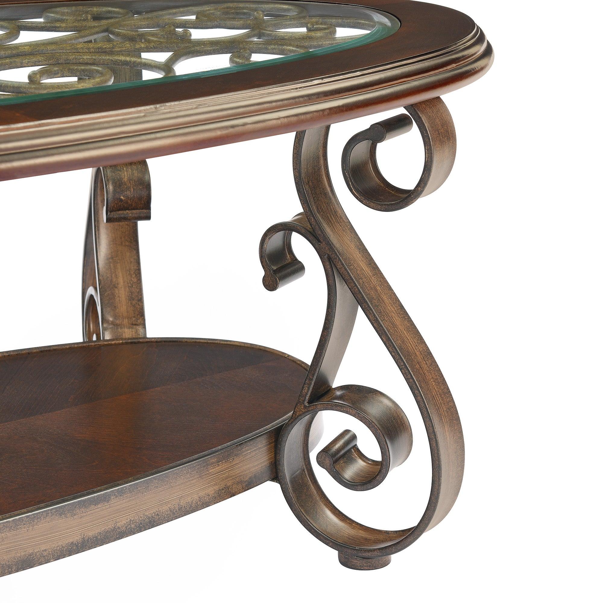 Elegant Coffee Table with Tempered Glass Top & Carved Metal Legs- Dark Brown_6