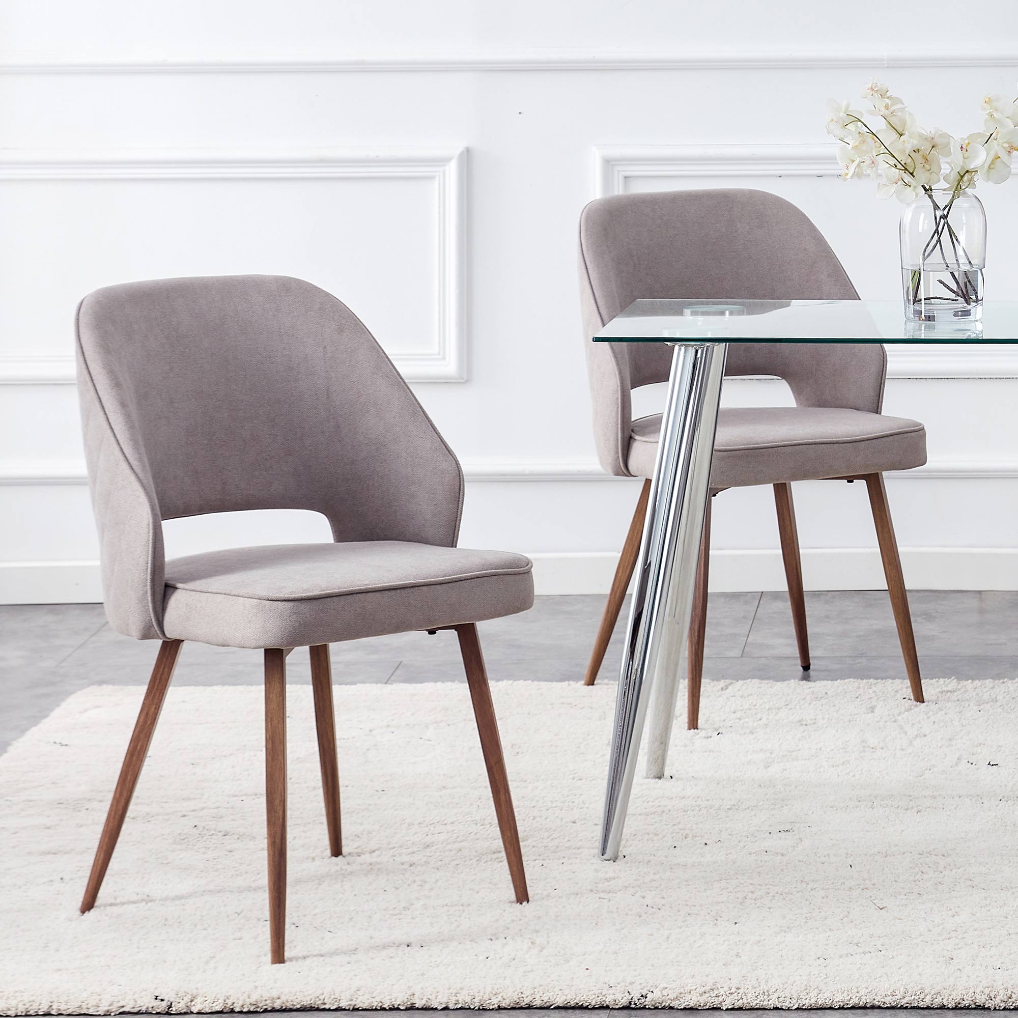 Set of 4 Modern Designed Accent Chair Upholstered Linen Side Chair with Wooden Legs- Gray_1