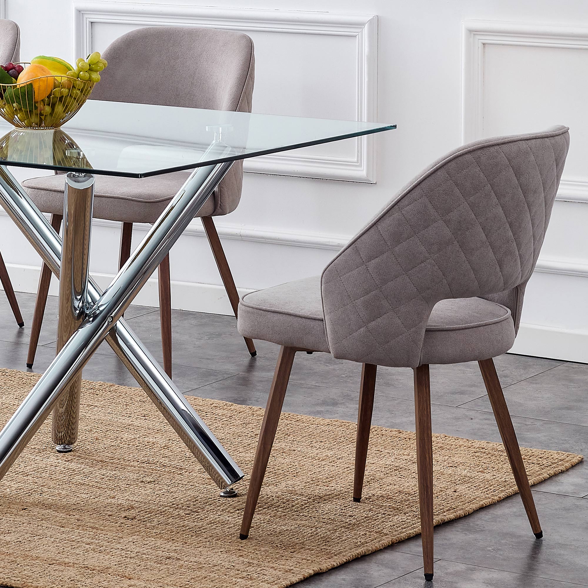 Set of 4 Modern Designed Accent Chair Upholstered Linen Side Chair with Wooden Legs- Gray_8