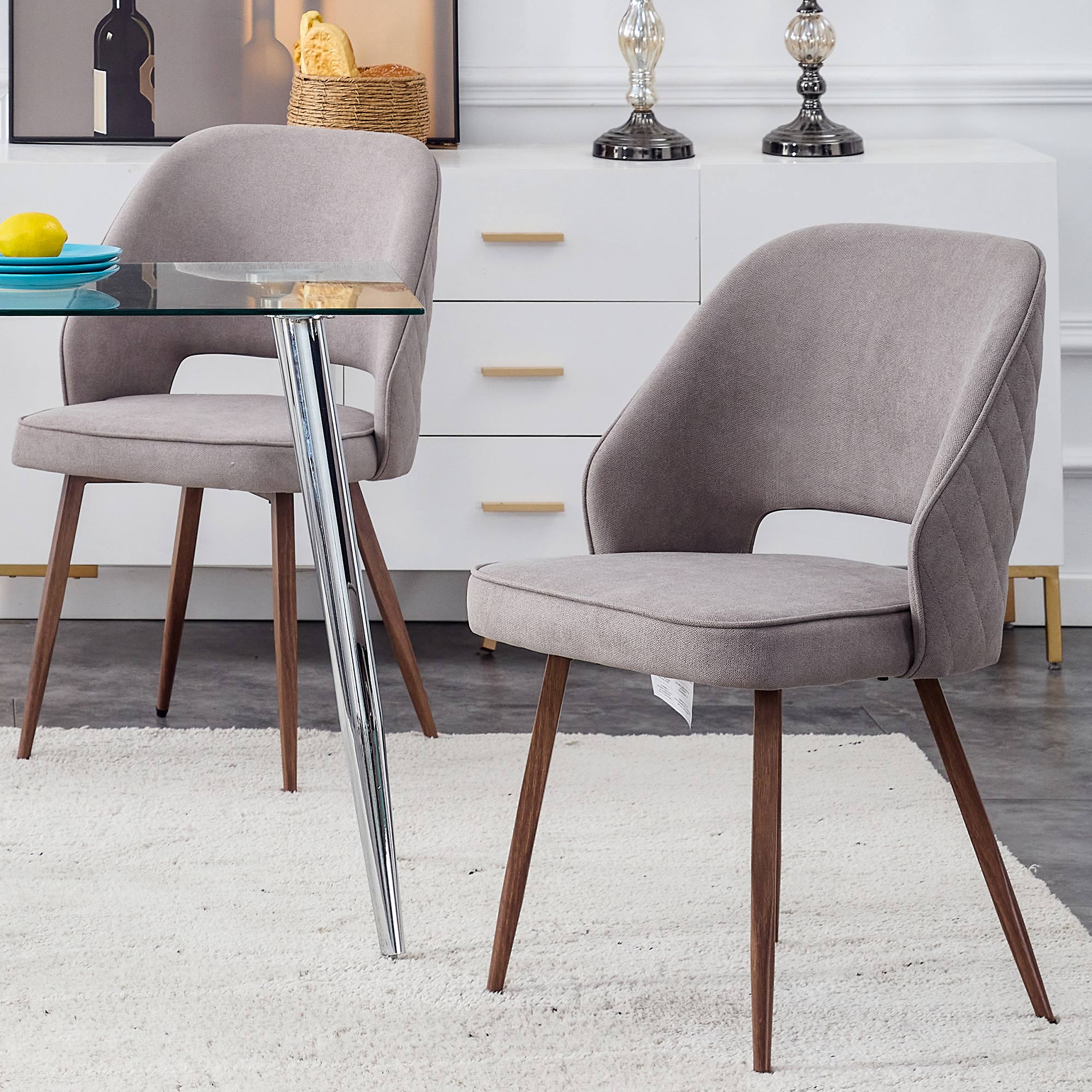 Set of 4 Modern Designed Accent Chair Upholstered Linen Side Chair with Wooden Legs- Gray_4