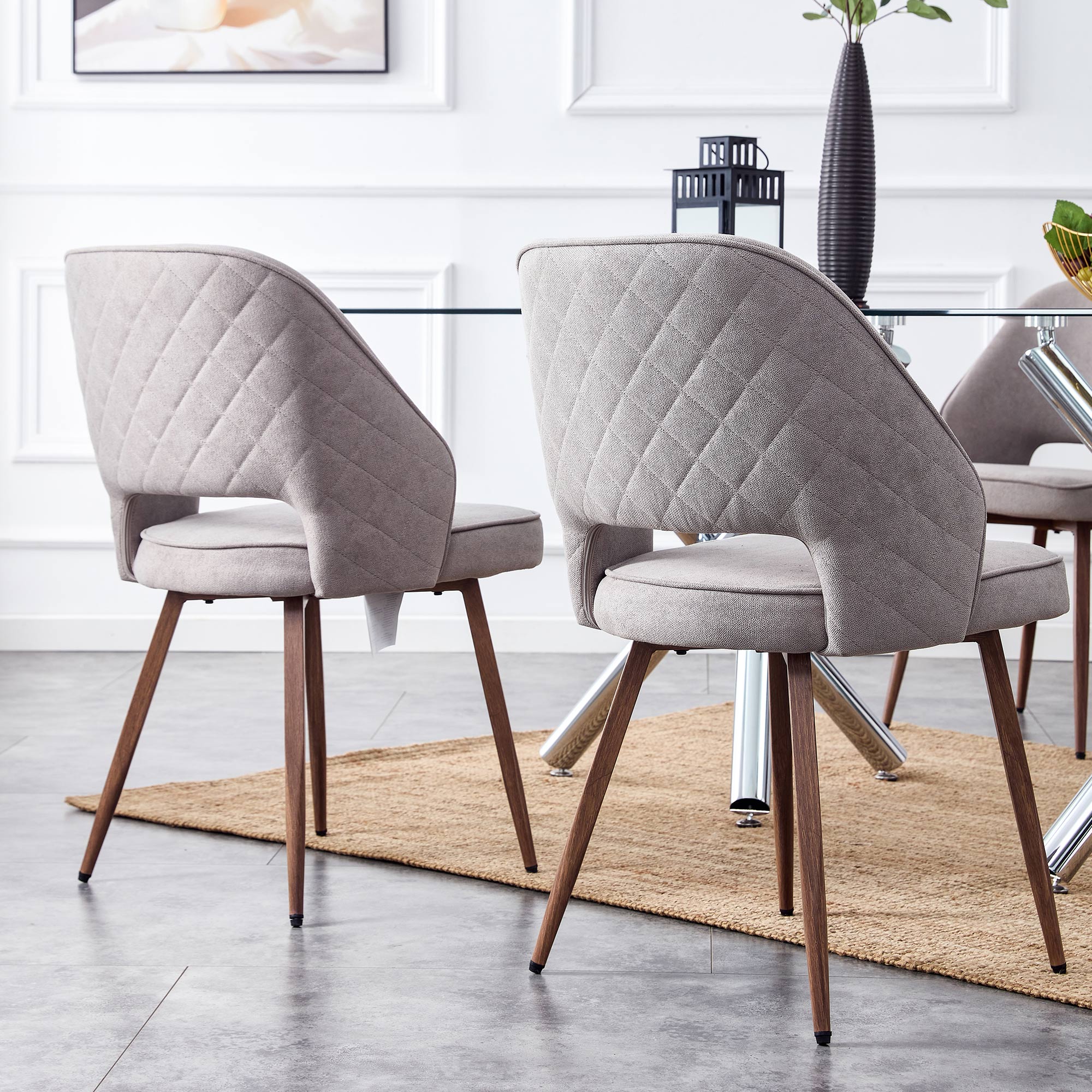 Set of 4 Modern Designed Accent Chair Upholstered Linen Side Chair with Wooden Legs- Gray_7