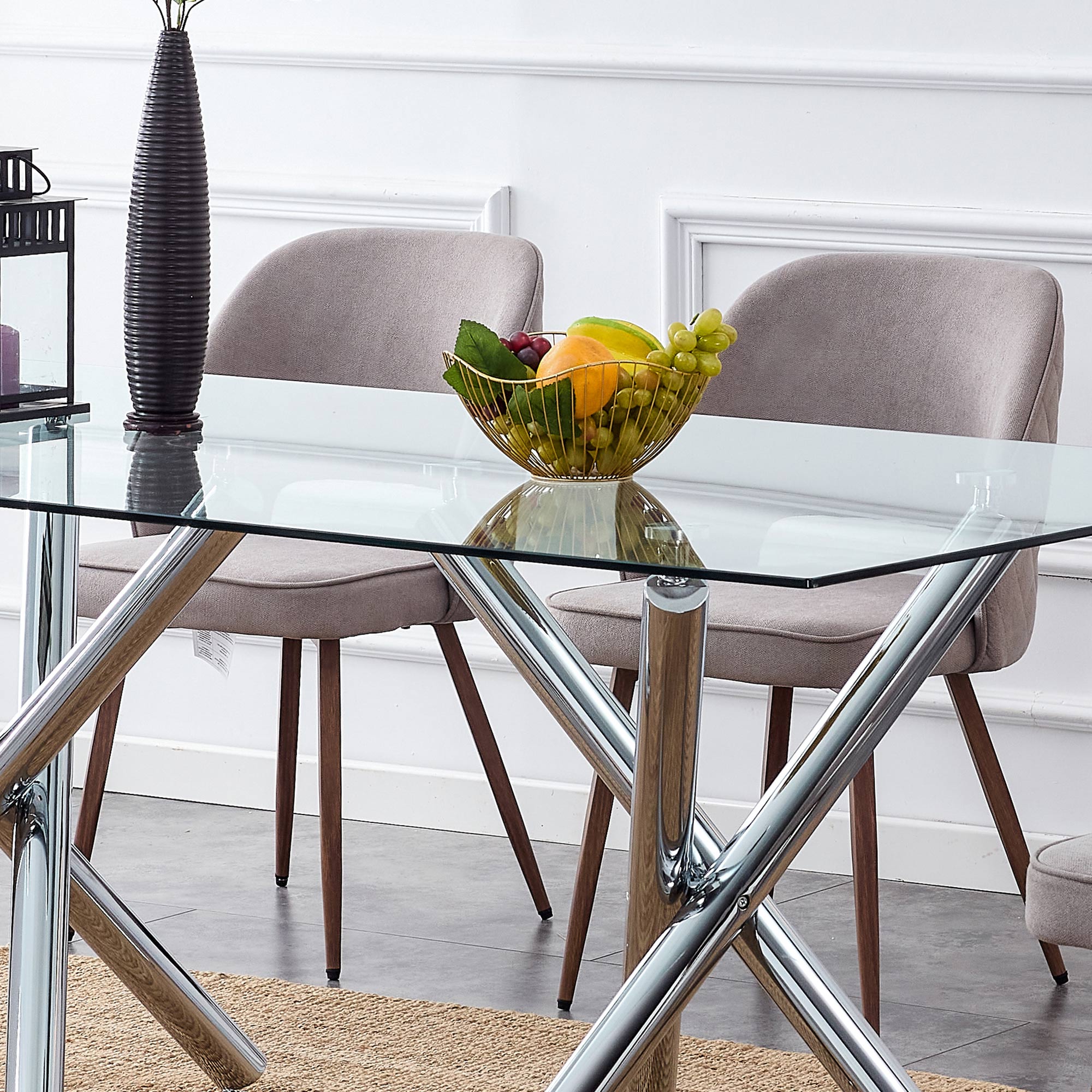 Set of 4 Modern Designed Accent Chair Upholstered Linen Side Chair with Wooden Legs- Gray_6