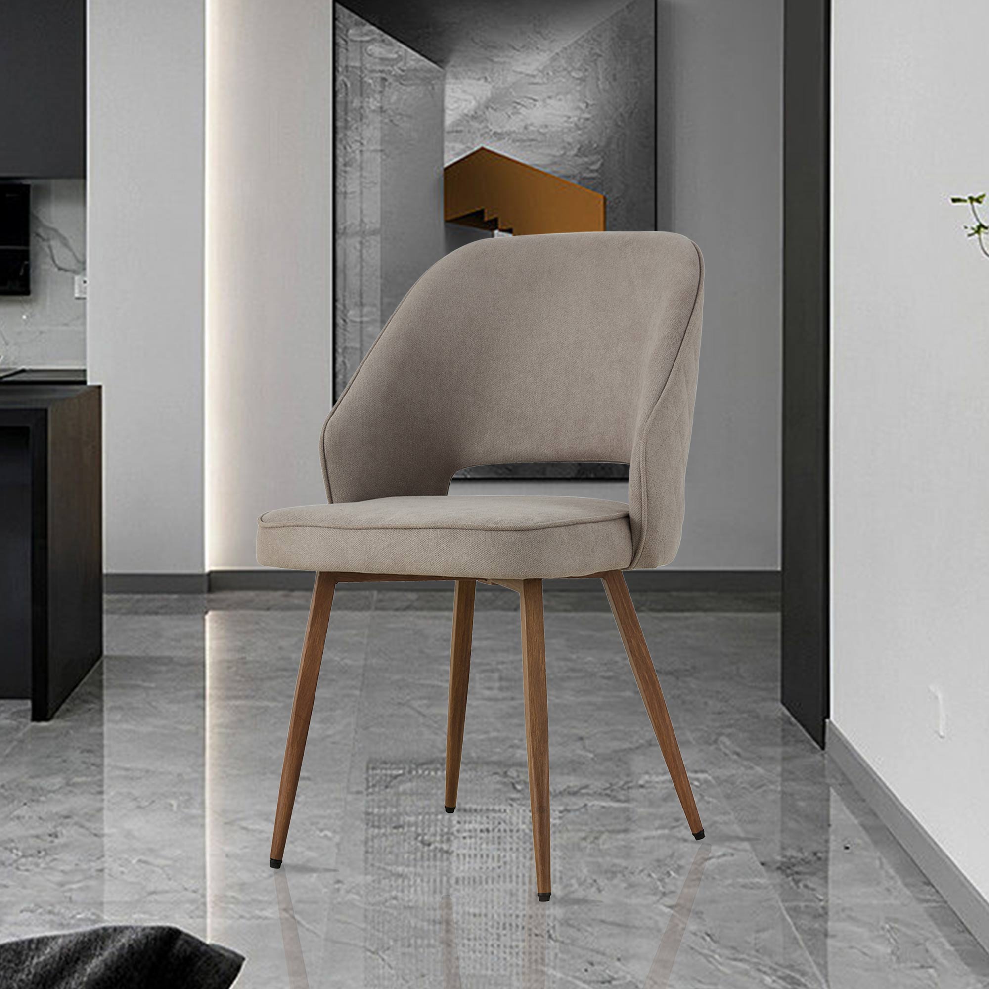 Set of 4 Modern Designed Accent Chair Upholstered Linen Side Chair with Wooden Legs- Gray_12