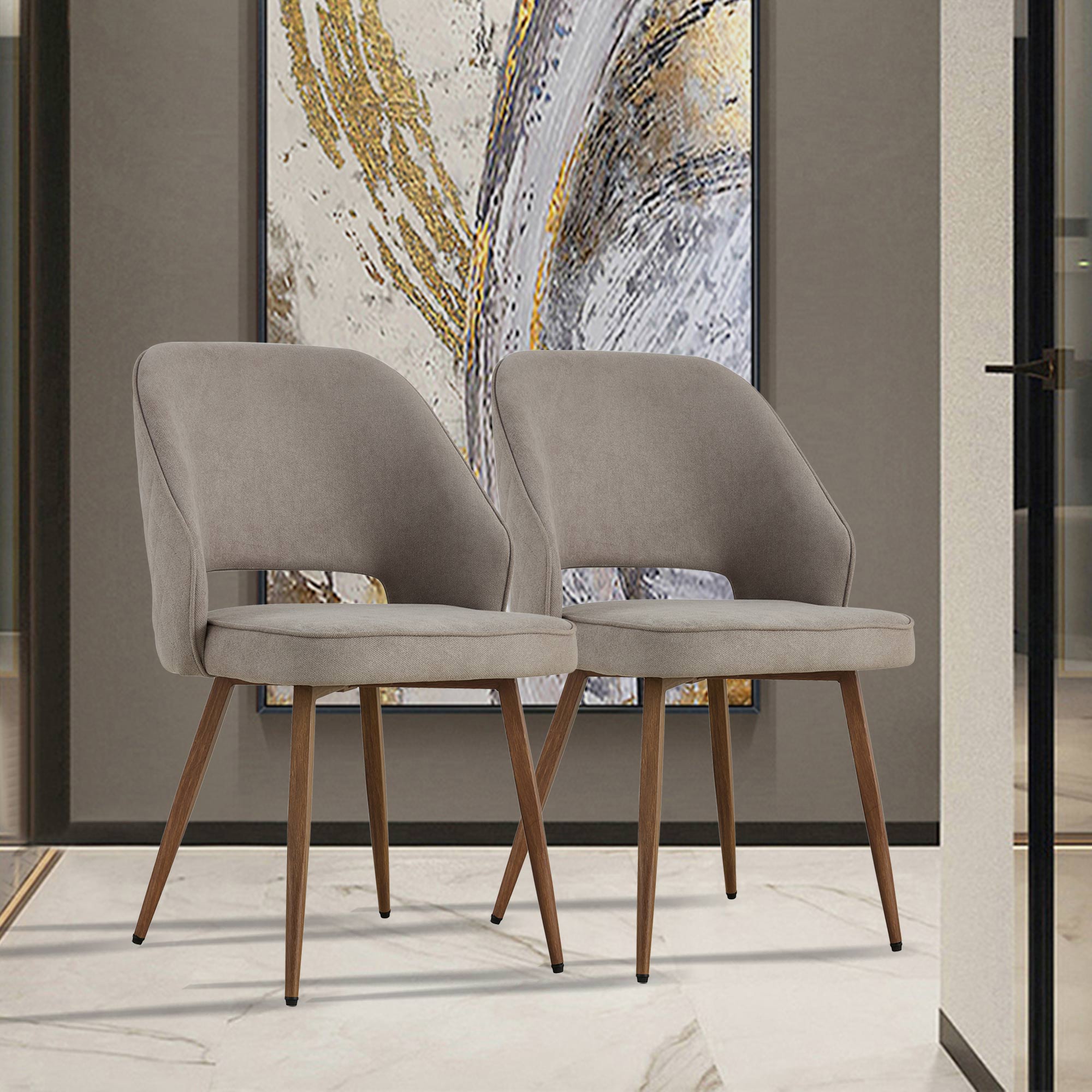 Set of 4 Modern Designed Accent Chair Upholstered Linen Side Chair with Wooden Legs- Gray_2