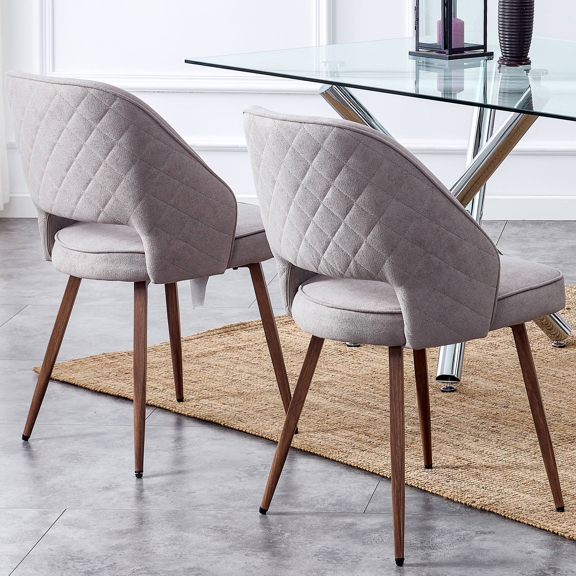 Set of 4 Modern Designed Accent Chair Upholstered Linen Side Chair with Wooden Legs- Gray_10