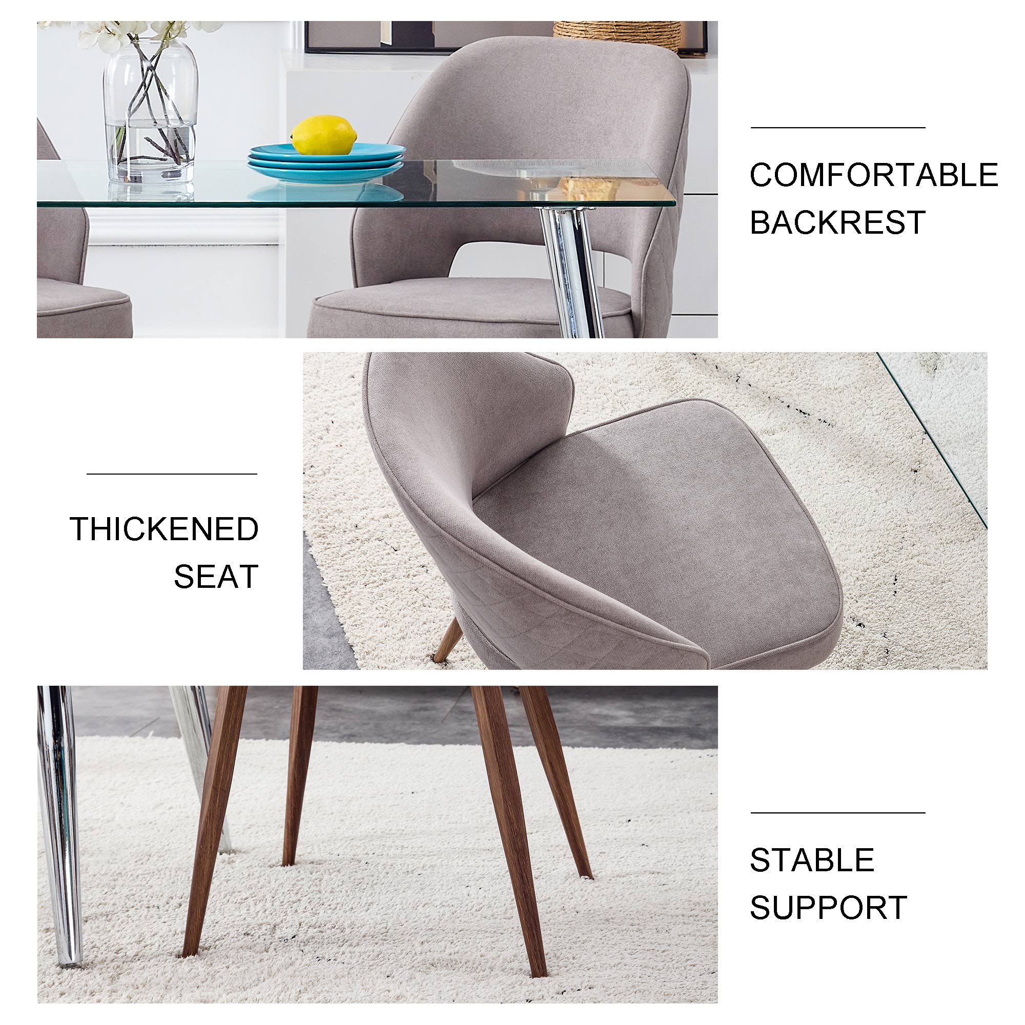 Set of 4 Modern Designed Accent Chair Upholstered Linen Side Chair with Wooden Legs- Gray_24