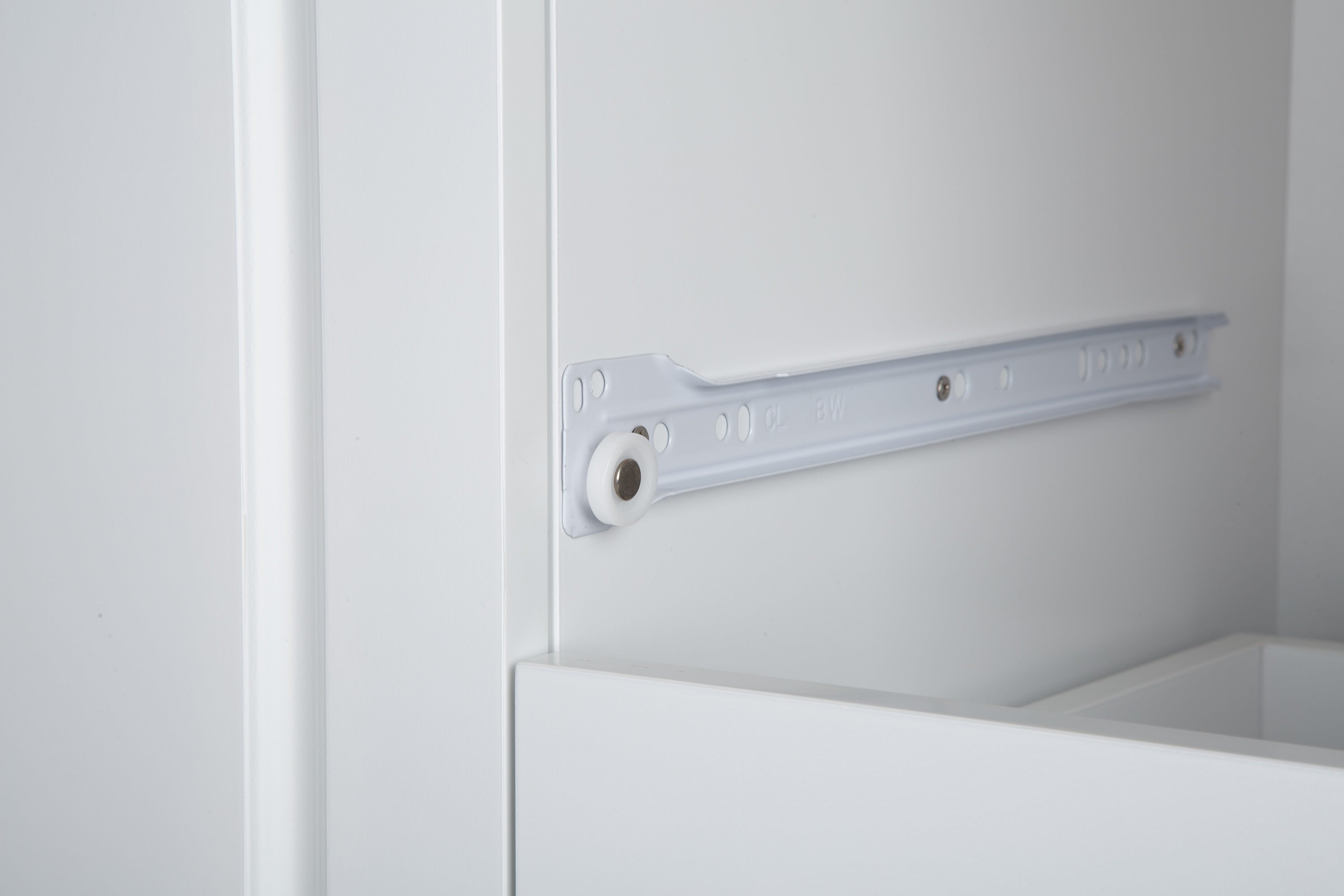 3 Drawers Rubber Wooden Top Utility Kitchen Cart with Adjustable Shelf- White_10