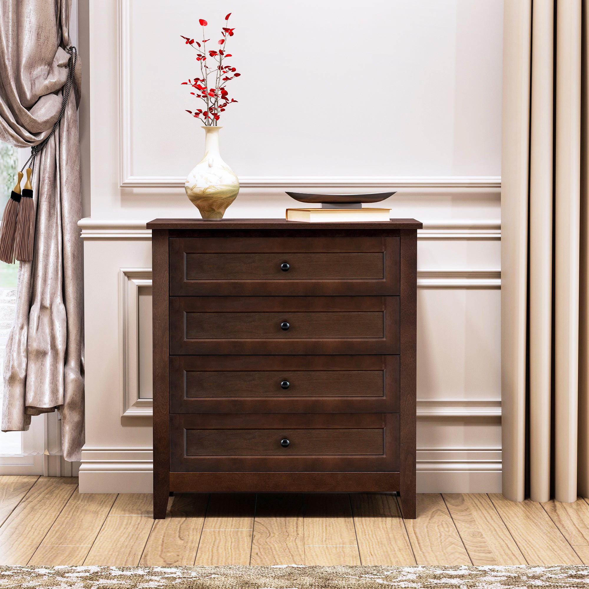 4 Drawers Wooden Stylish Side Board Dresser and Storage Organizer- Auburn_0