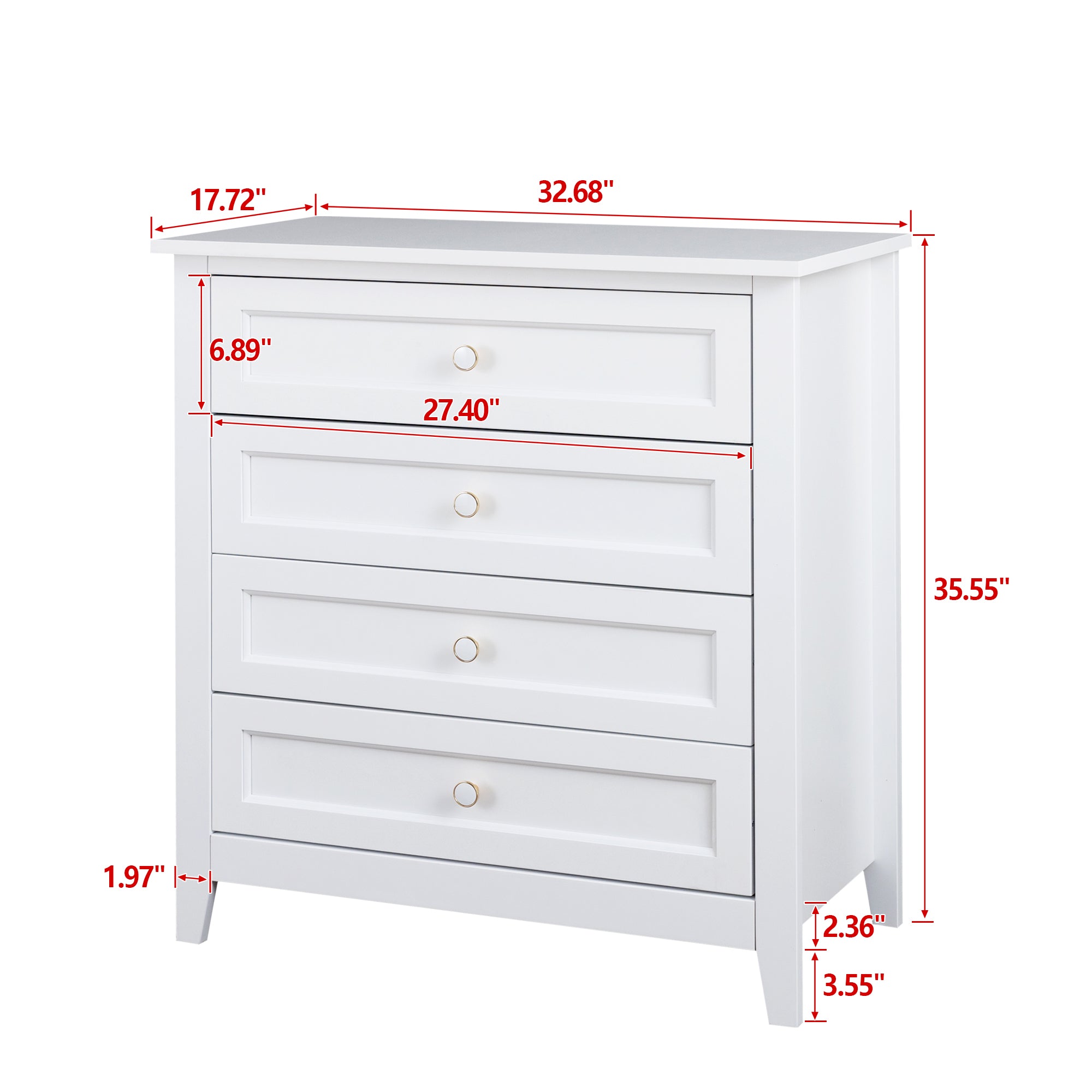 4 Drawers Wooden Stylish Side Board Dresser and Storage Organizer- White_5