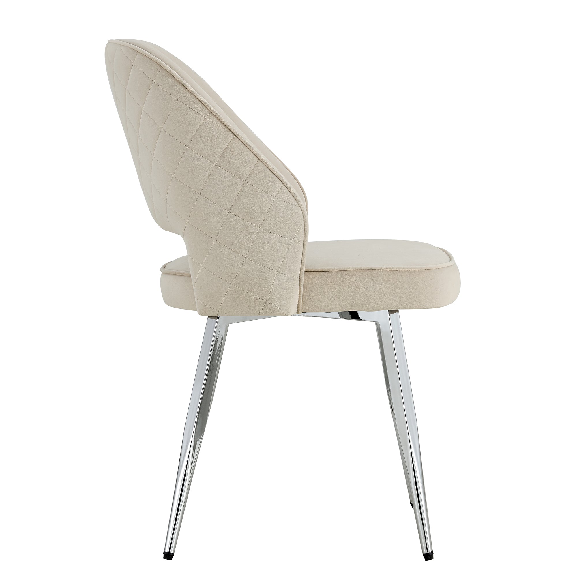 Set of 4 Modern Designed Accent Chair Upholstered Velvet Side Chair with Metal Legs- Light Beige_13