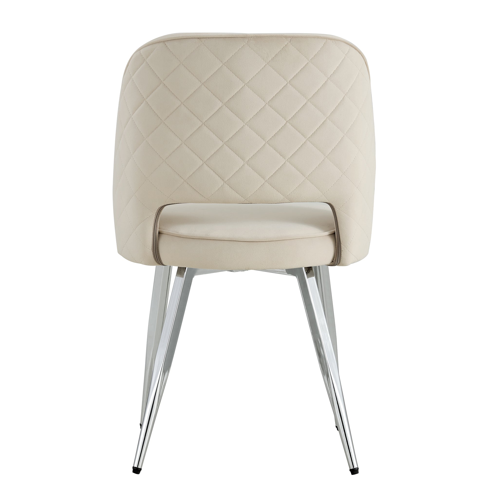 Set of 4 Modern Designed Accent Chair Upholstered Velvet Side Chair with Metal Legs- Light Beige_14