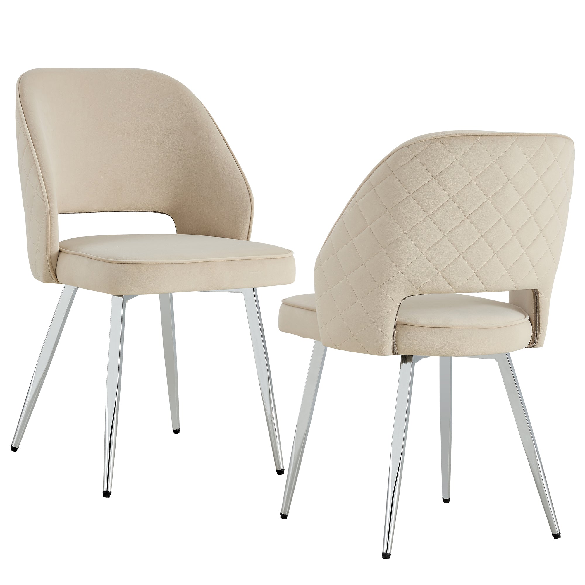 Set of 4 Modern Designed Accent Chair Upholstered Velvet Side Chair with Metal Legs- Light Beige_10