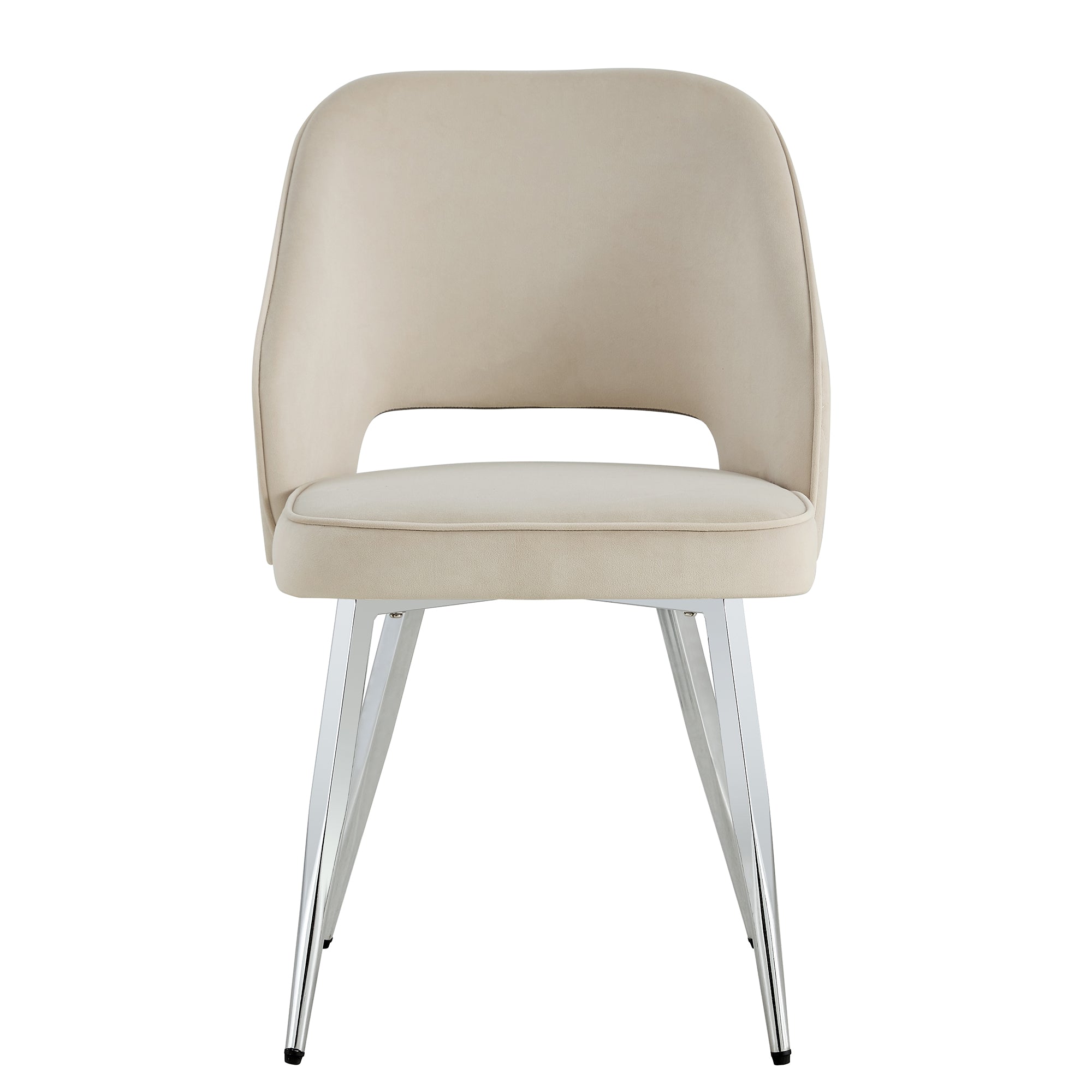 Set of 4 Modern Designed Accent Chair Upholstered Velvet Side Chair with Metal Legs- Light Beige_11