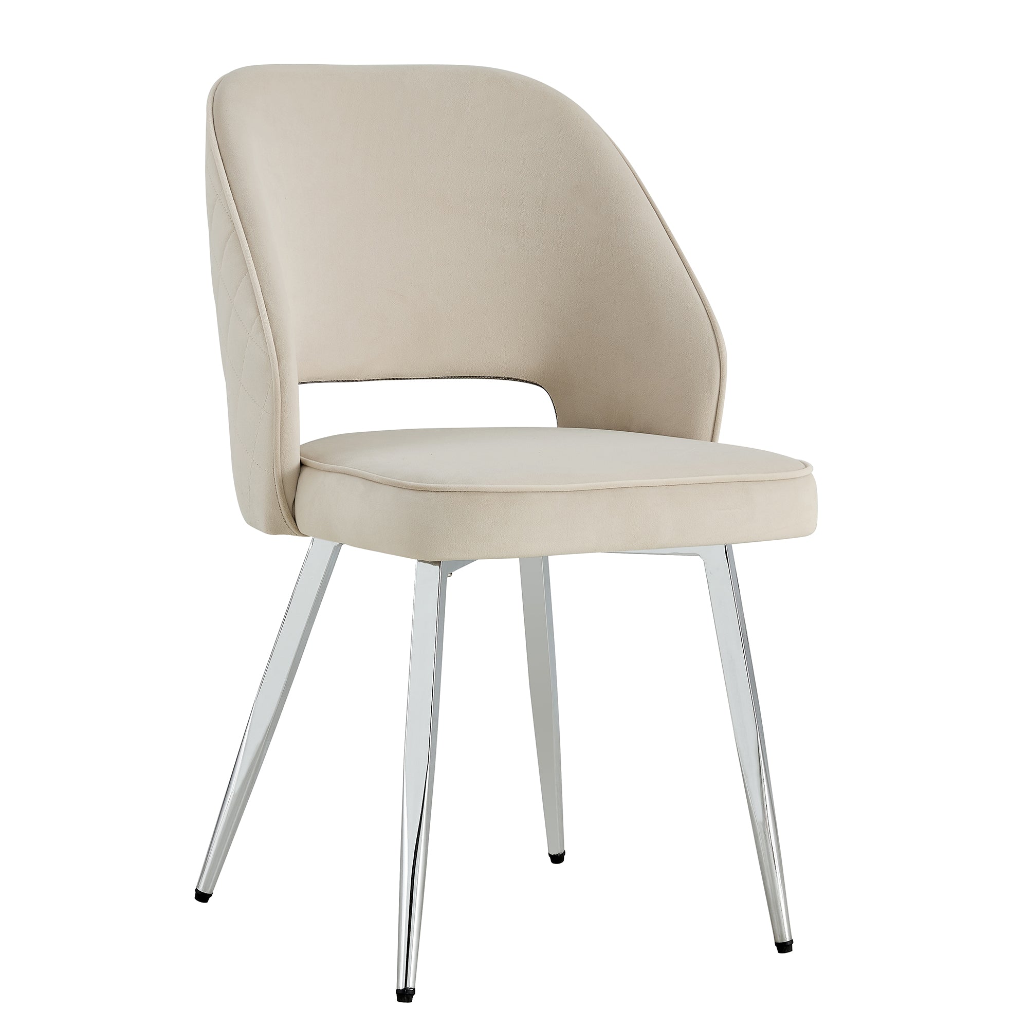 Set of 4 Modern Designed Accent Chair Upholstered Velvet Side Chair with Metal Legs- Light Beige_12