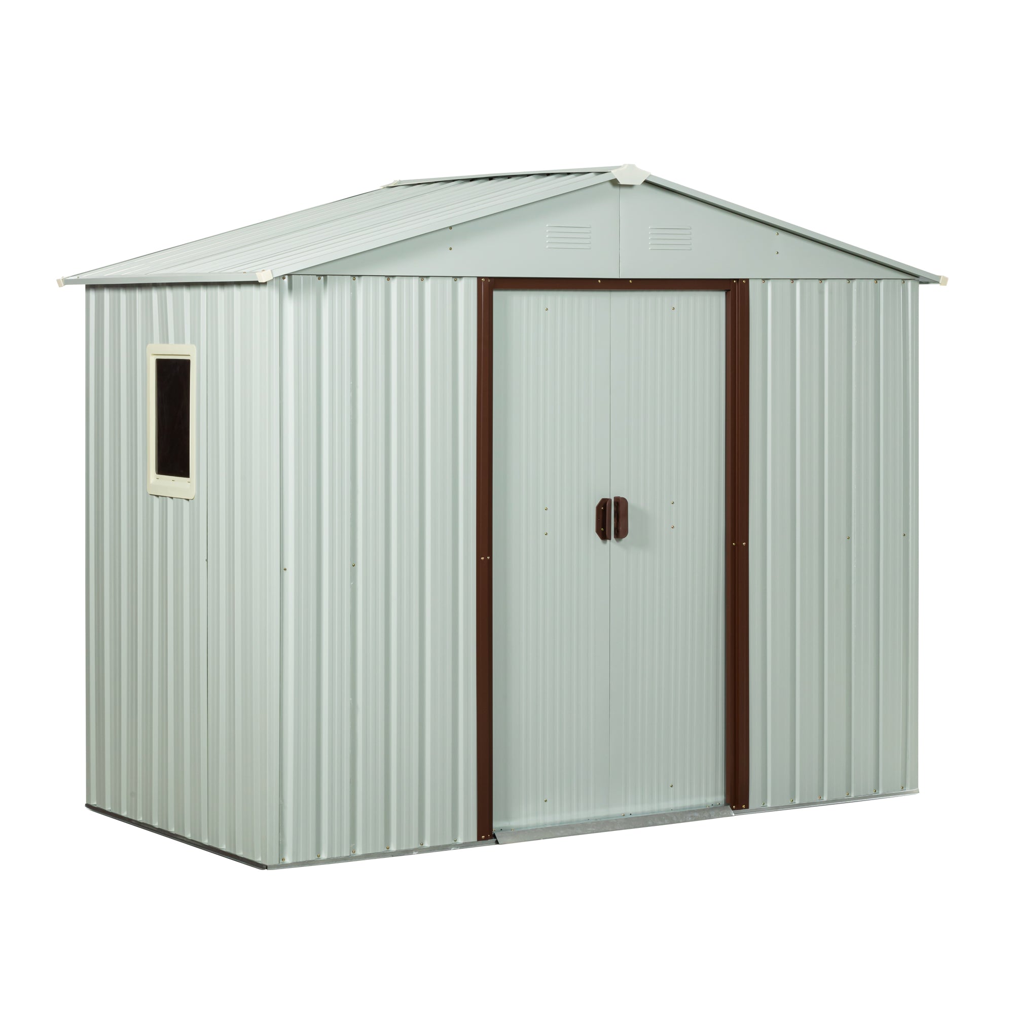 8ft x 4ft Outdoor Metal Storage Shed with Metal Floor Base and Window- White_4